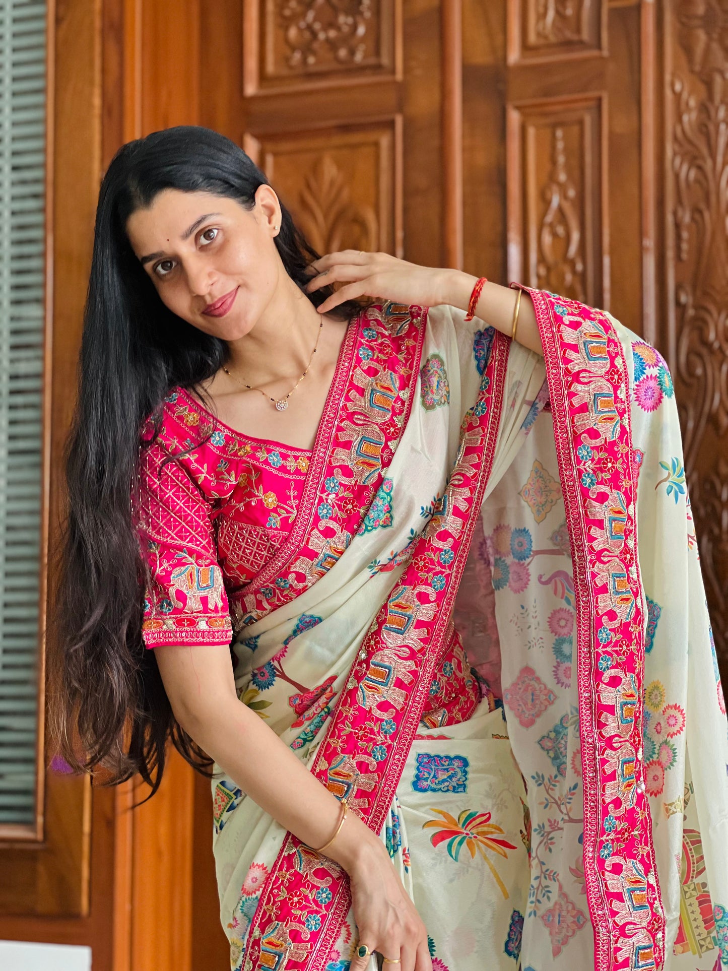 SOFT CHINNON SILK WITH BEAUTIFUL PRINT SAREE