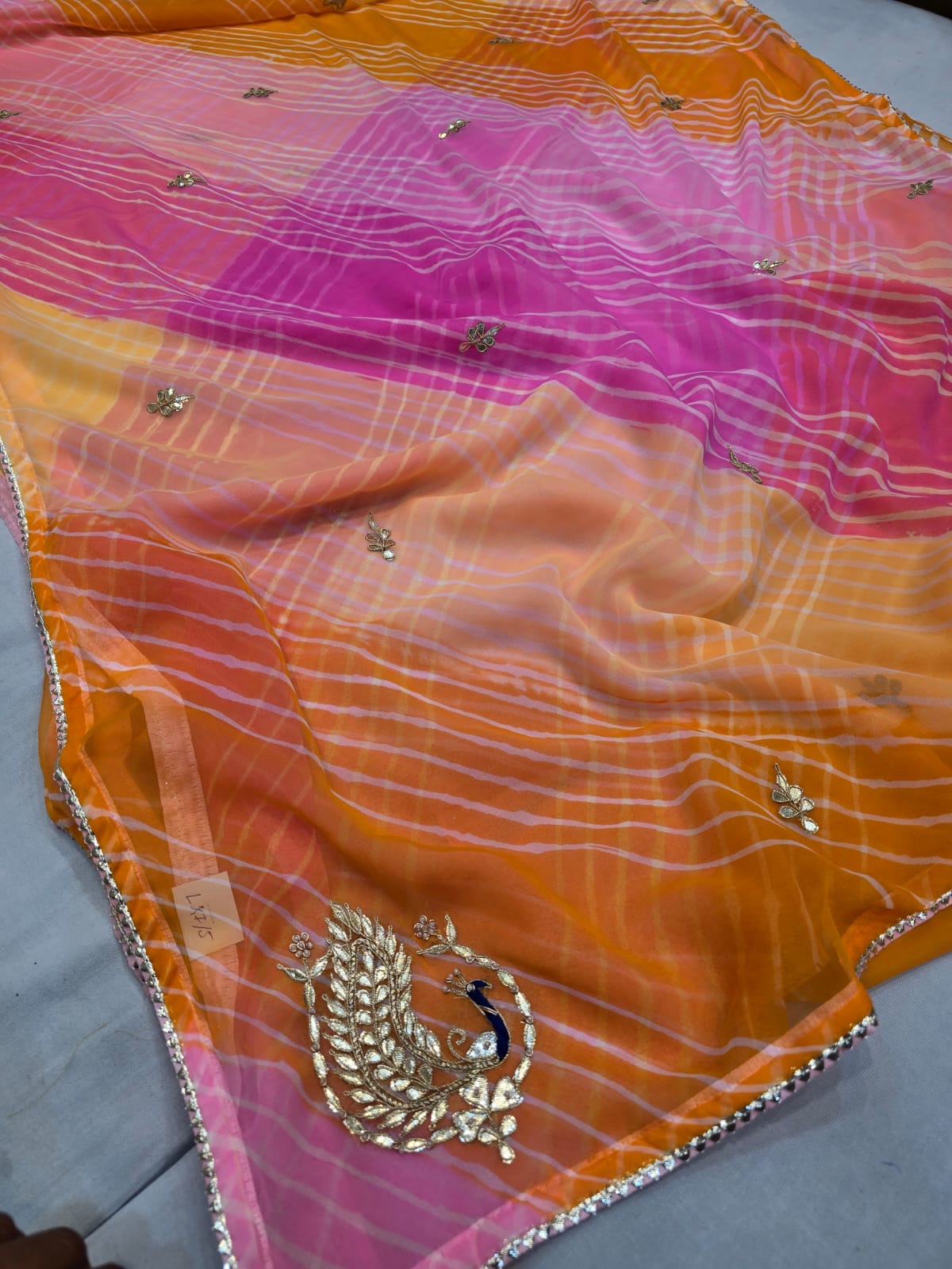 Chiffon leheriya gotapatti saree