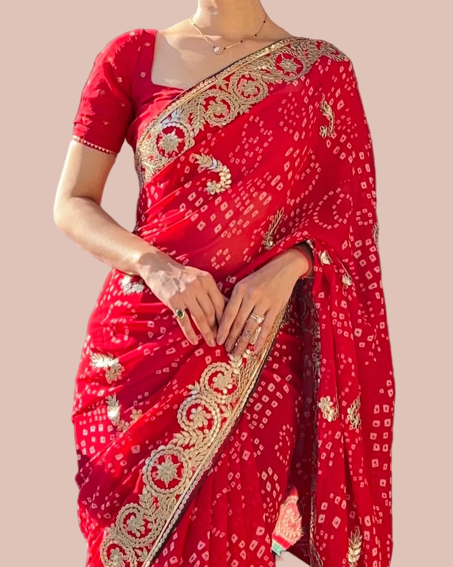 Georgette bandhani gotapatti saree