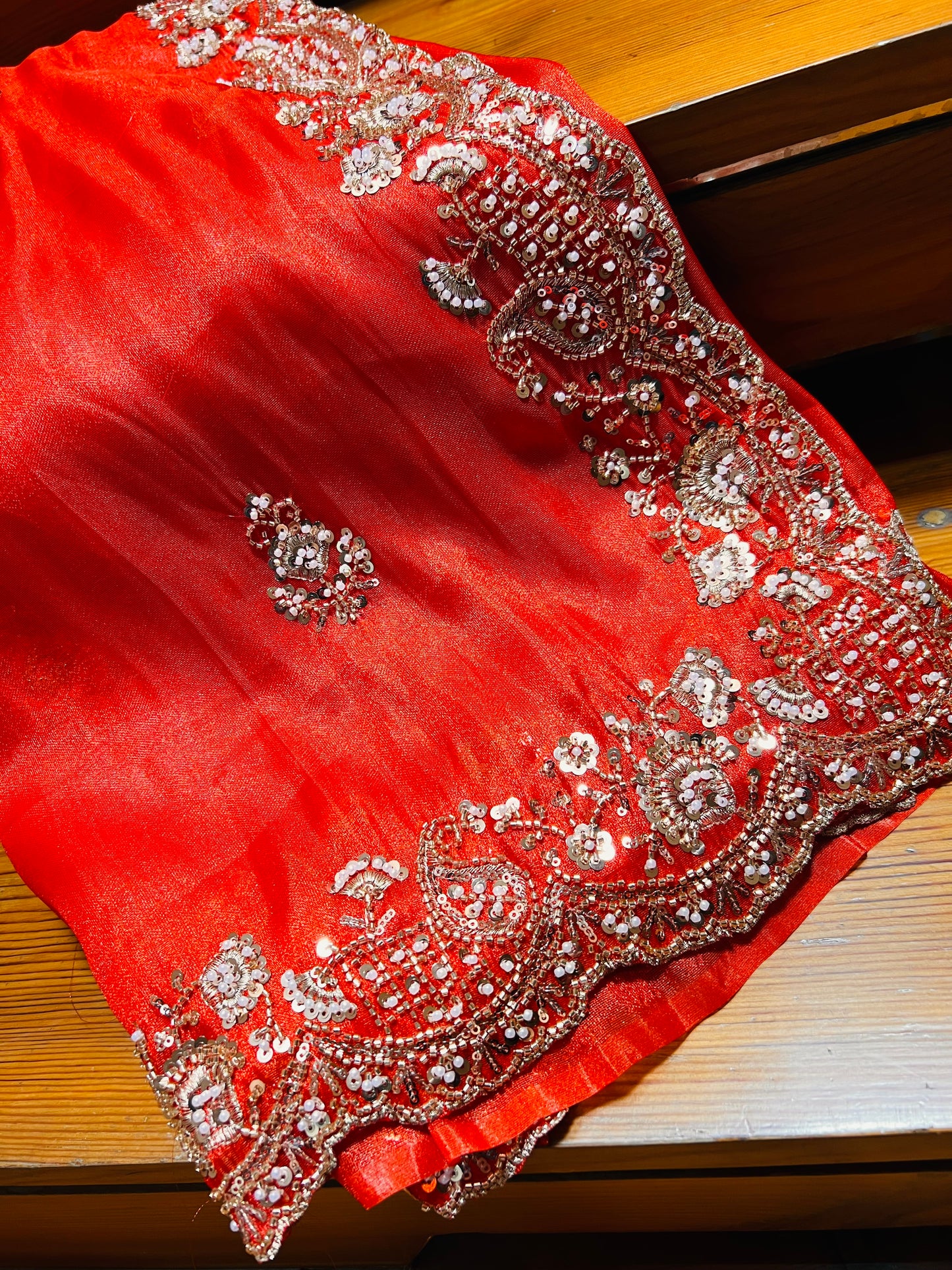 Soft tissue hand-embellished moti & bead embroidery work saree