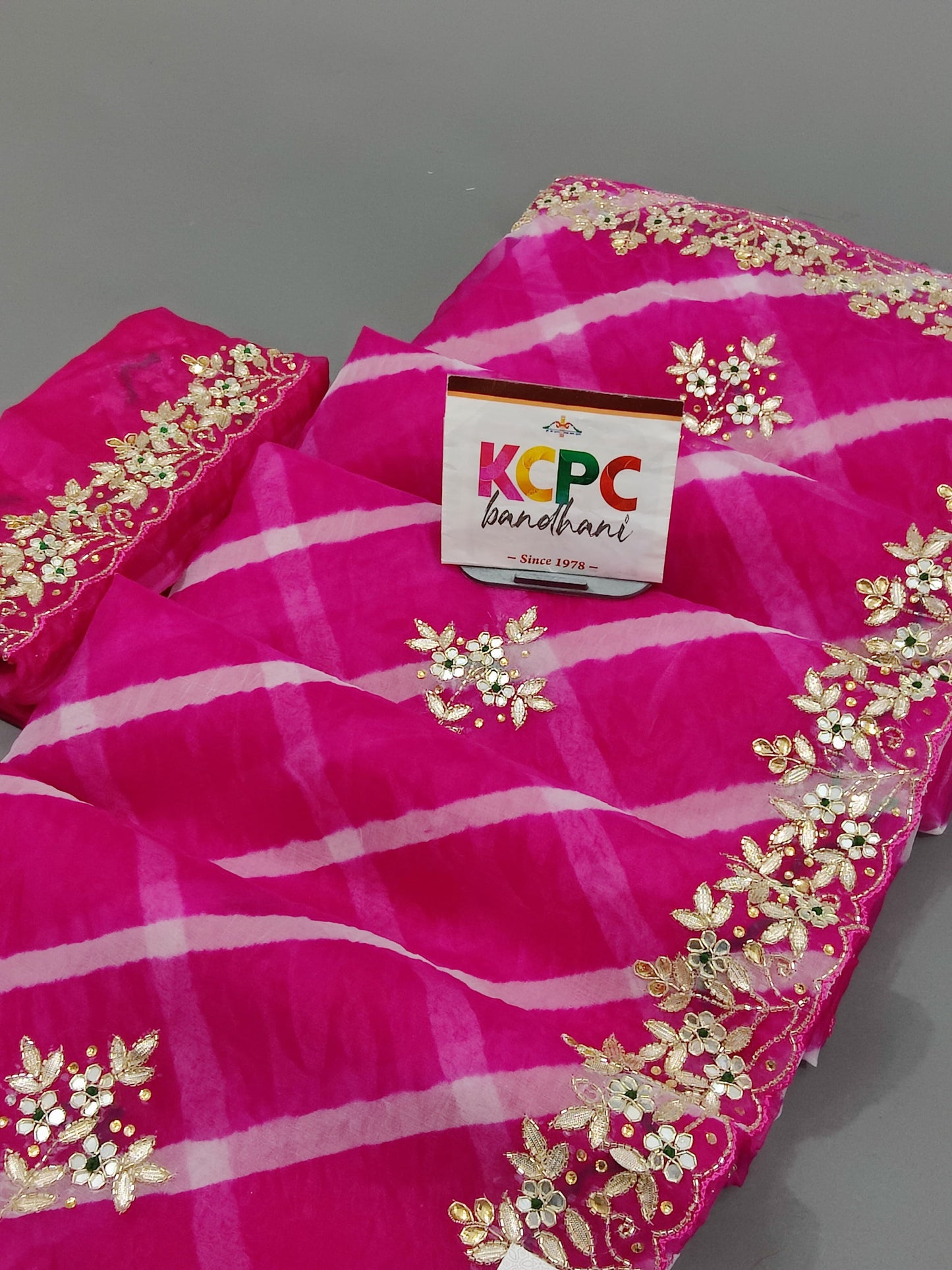 New Designer Sawan Special organza Gotapatti work leheriya saree with blouse RGC