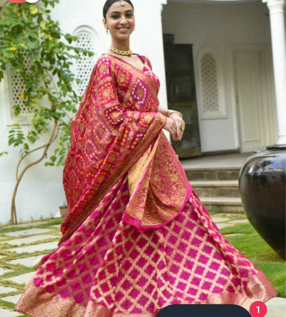 KcPc Beautiful Rajasthani Bandhej Gharchola Lehenga, KML