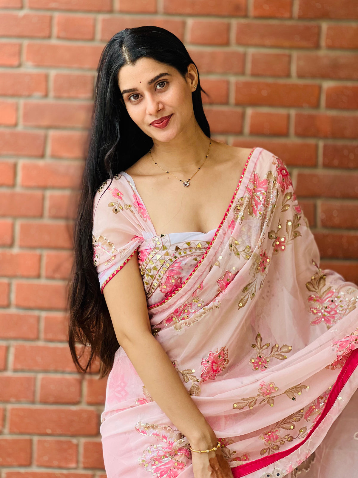 KS002|Blush Pink Organza Silk Saree🌸
