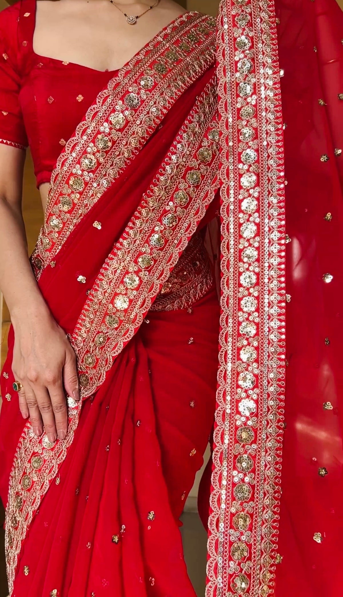 KS001 | Georgette sequence embroidery work saree ♥️✨