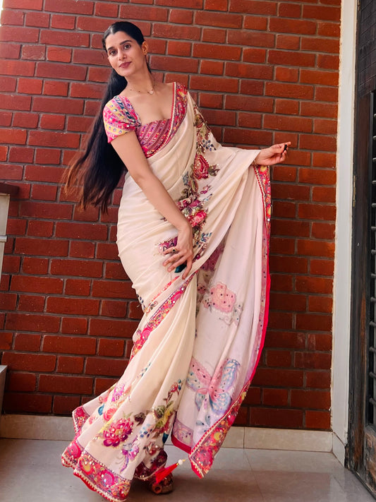 KS004|Mira Butterfly Print Saree🦋