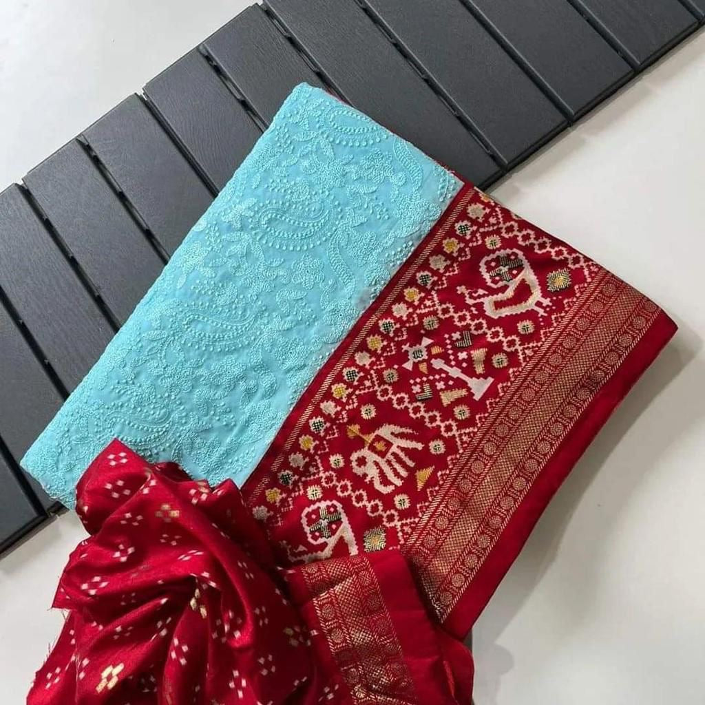 Georgette chikankari lucknowi embroidered saree