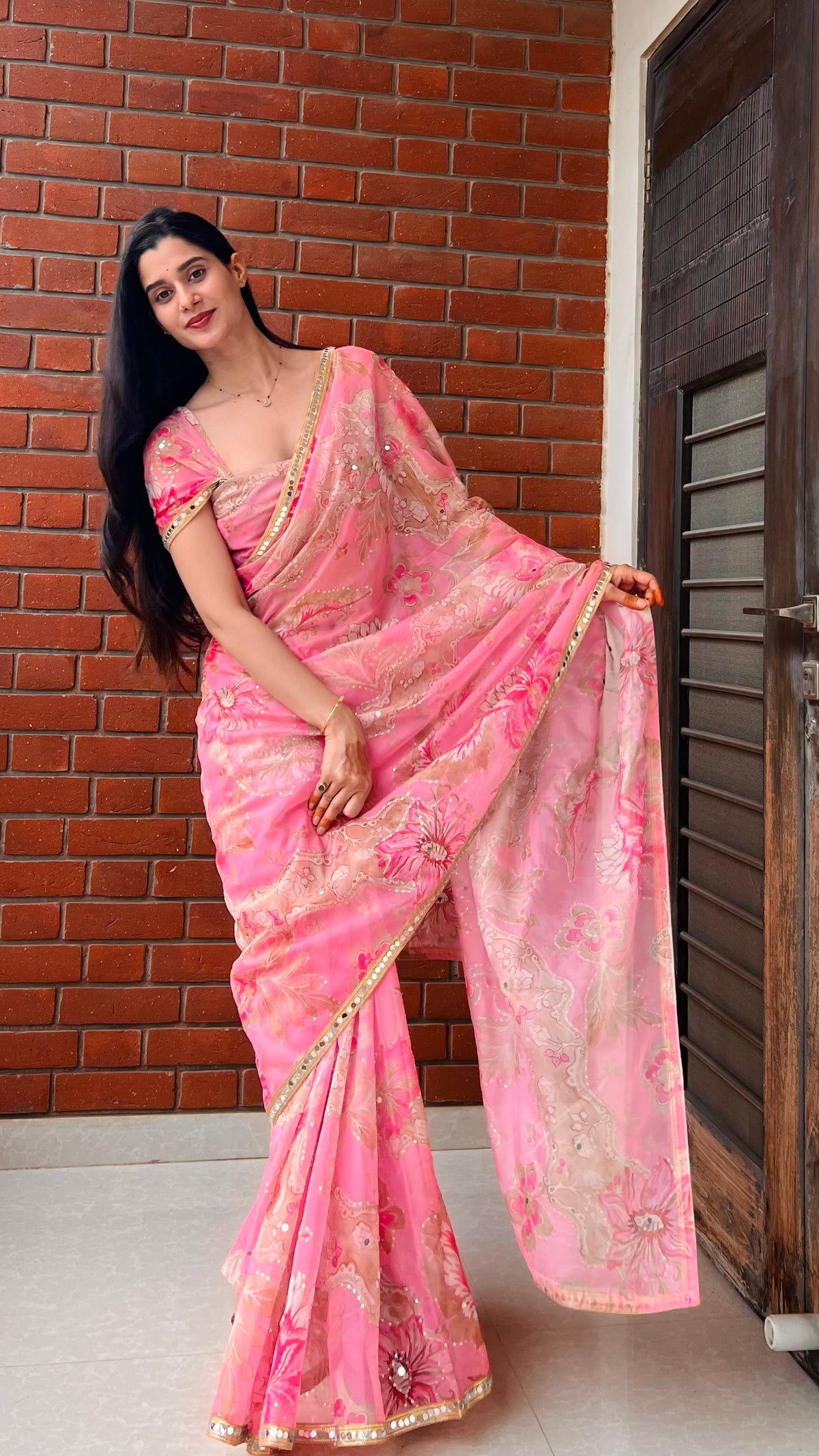 Organza Silk Sequence & Real Mirror Work Saree🌸