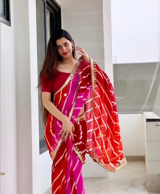 Pure chiffon leheriya gotapatti saree