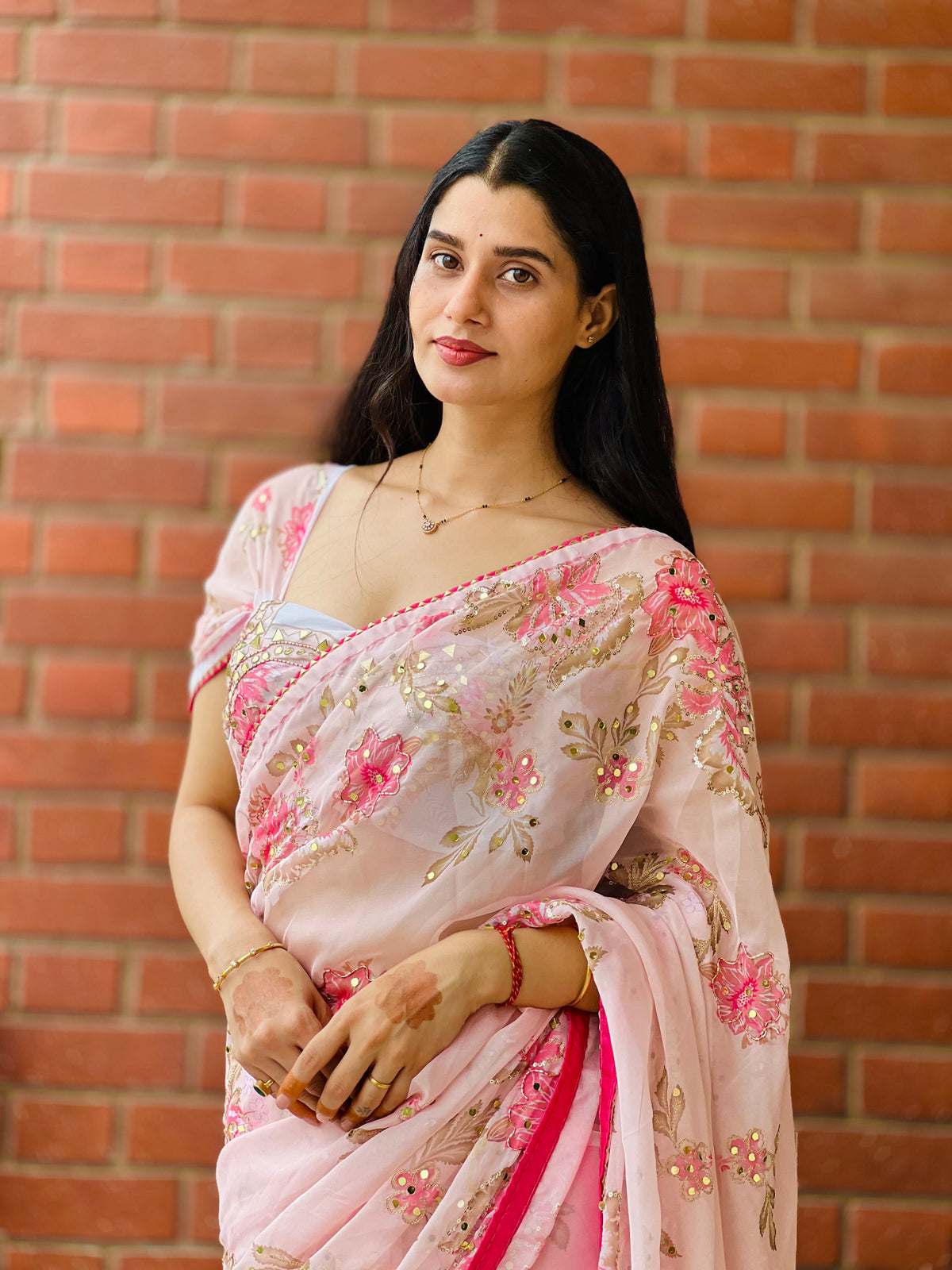 KS002|Blush Pink Organza Silk Saree🌸
