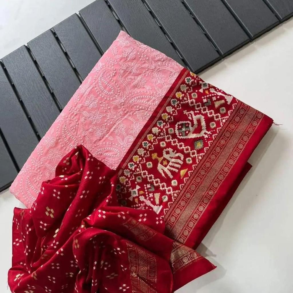 Georgette chikankari lucknowi embroidered saree