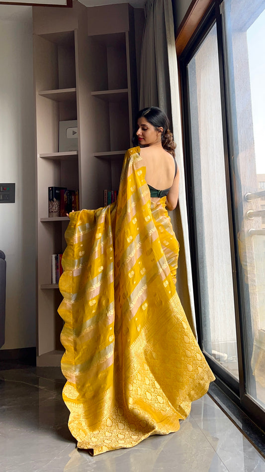 Pure crepe silk tissue zari banarasi weaving