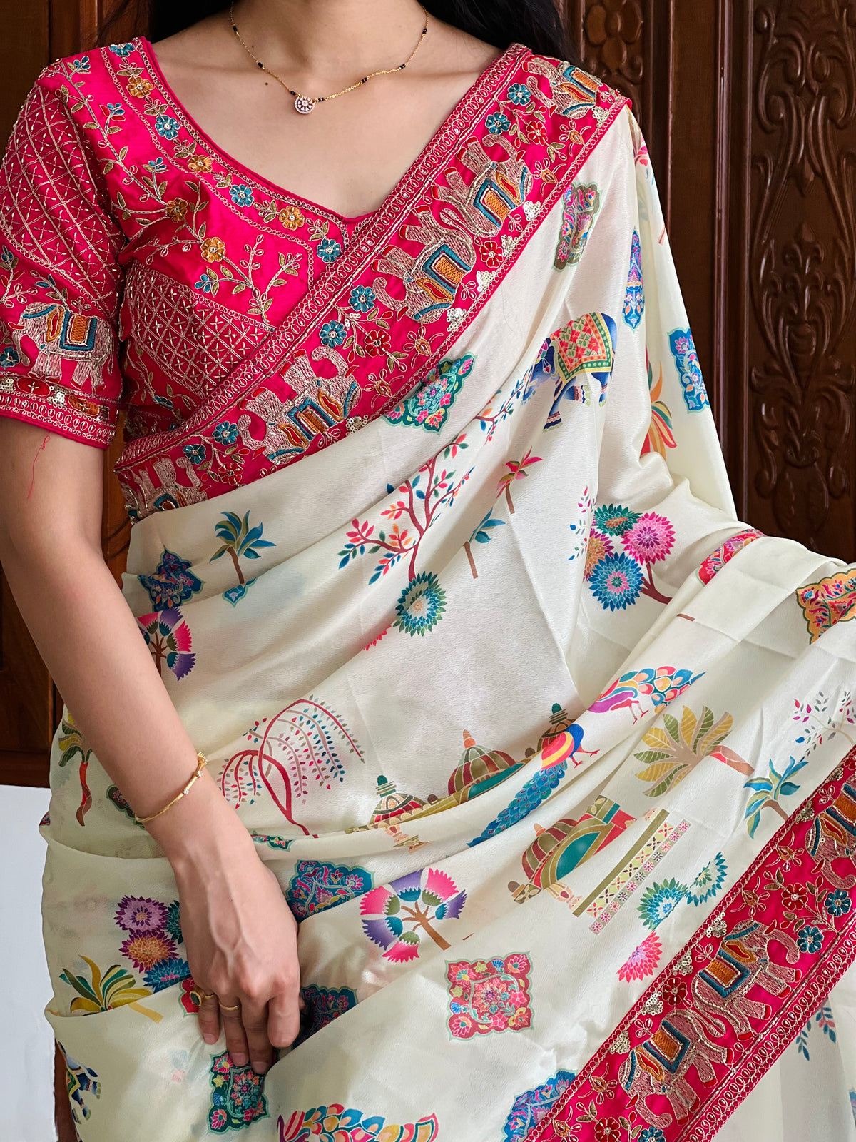 SOFT CHINNON SILK WITH BEAUTIFUL PRINT SAREE