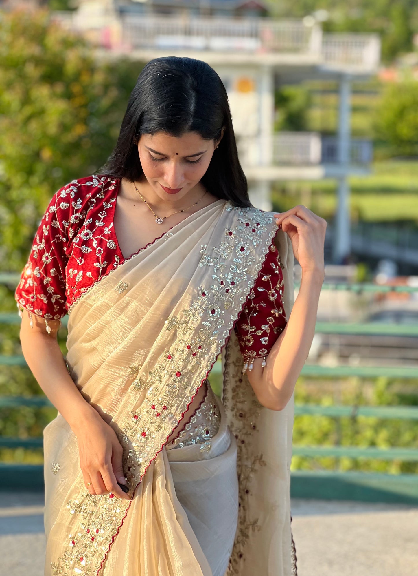 Elegant sequin embroidery saree
