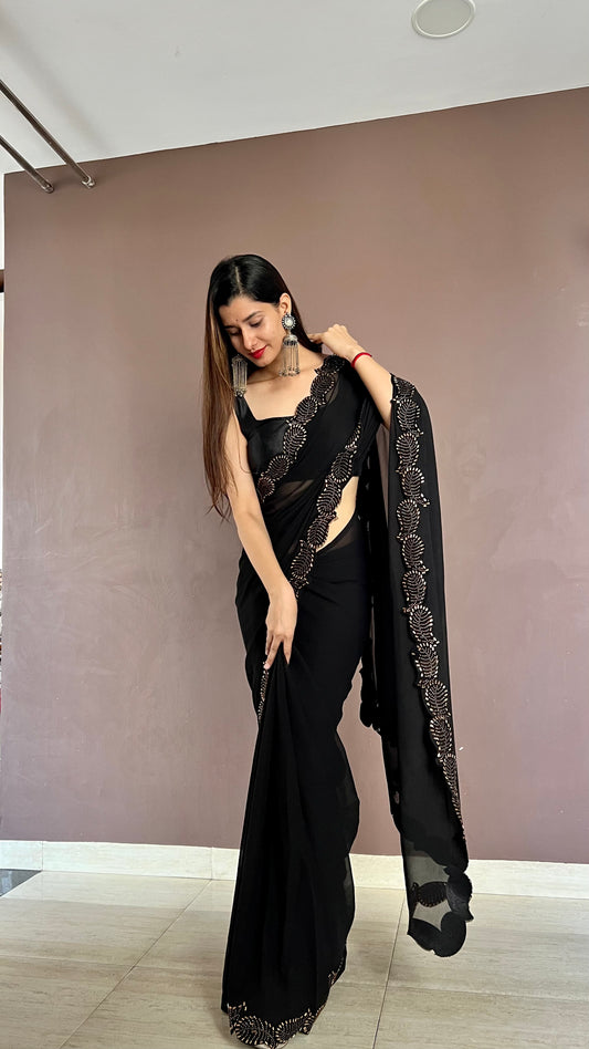 Black partywear georgette saree