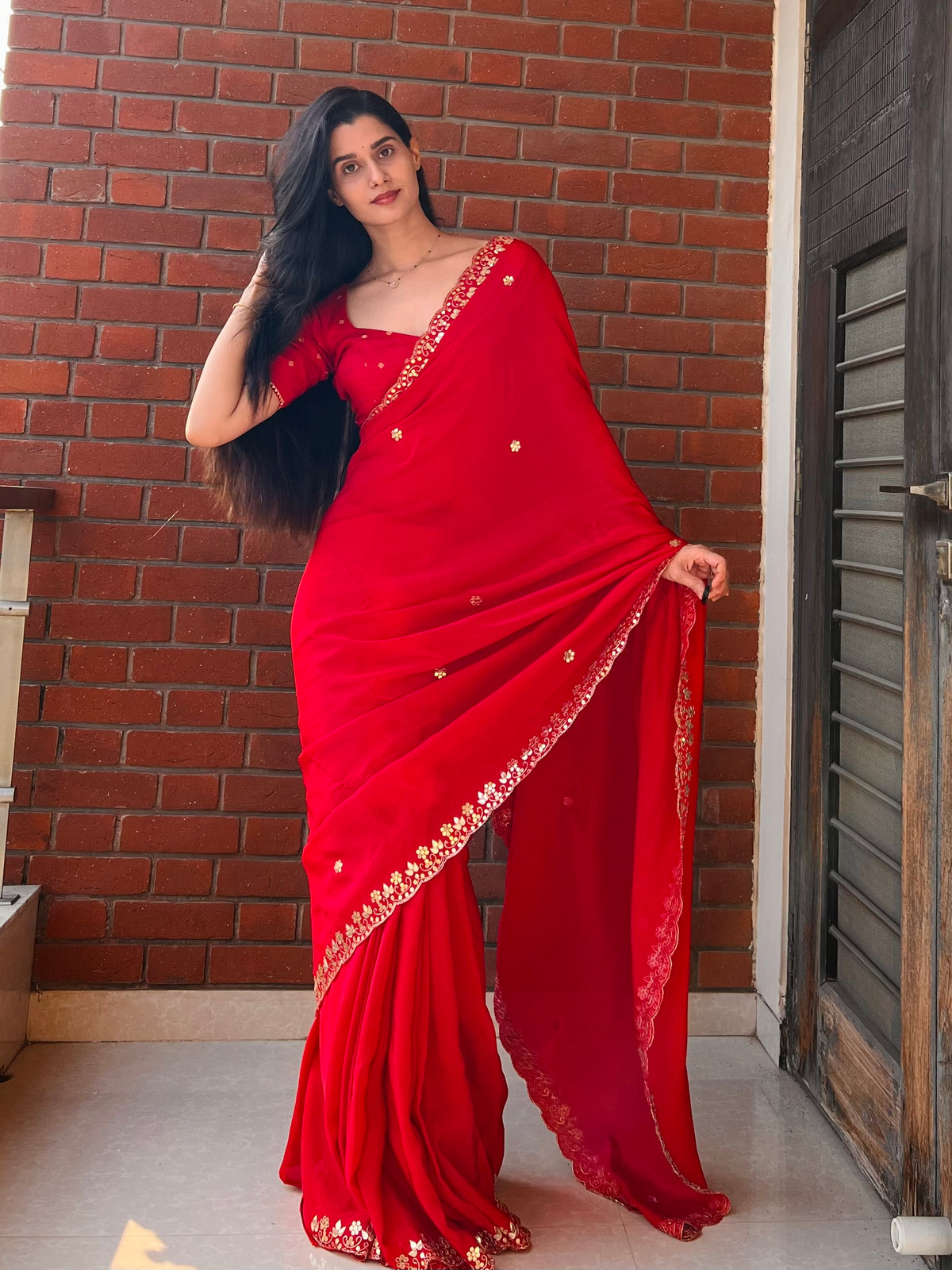 KS098|Royal Red Elegance Pure Silk Saree♥️