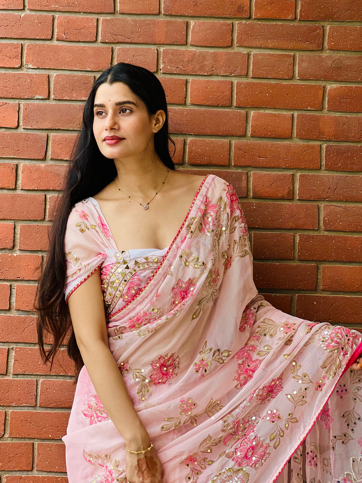 KS002|Blush Pink Organza Silk Saree🌸