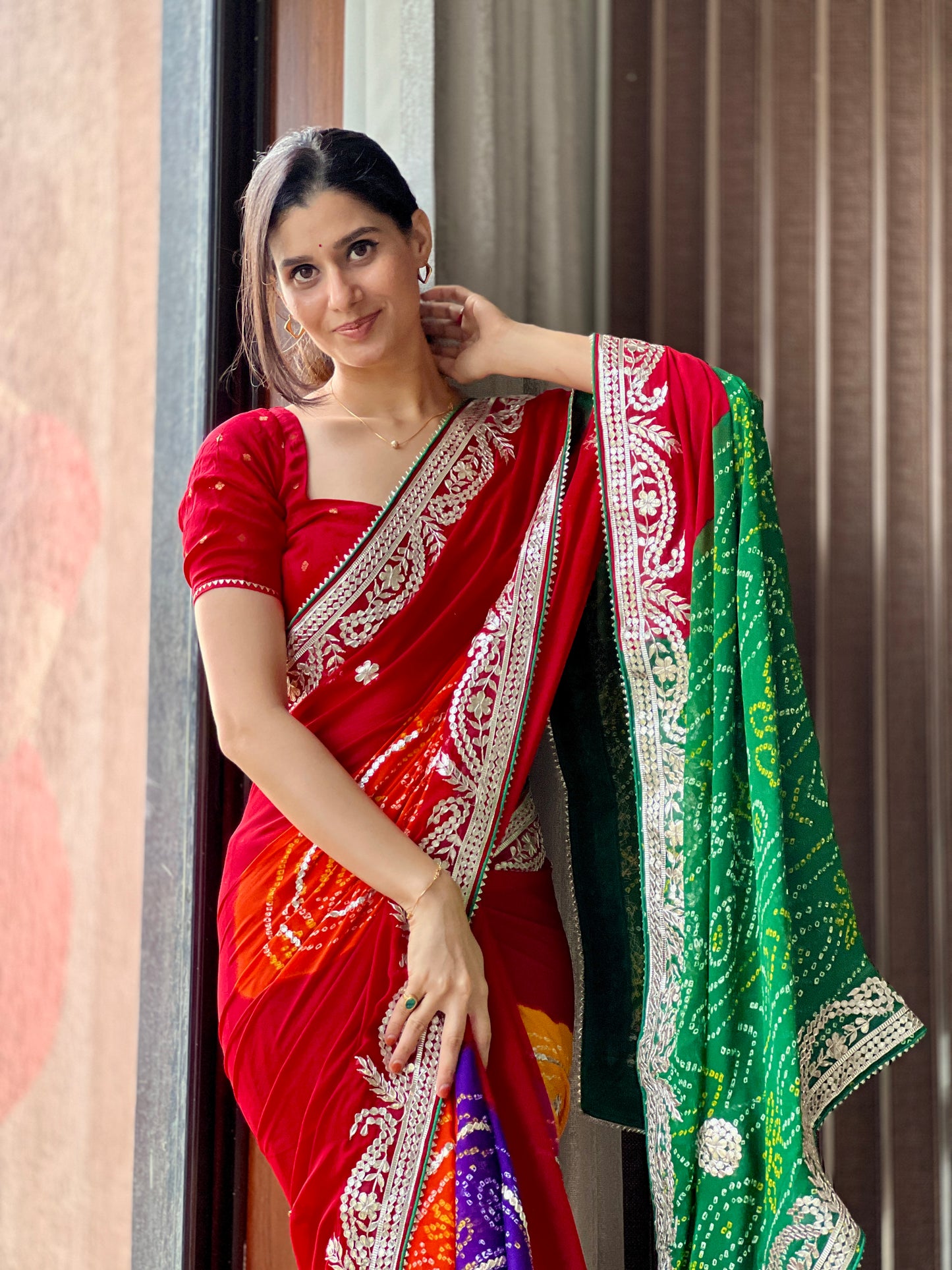 CHINON FABRIC GOTA PATI FANCY BHANDEJ SAREE♥️