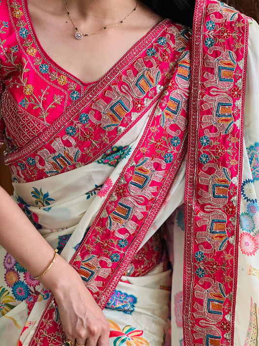 SOFT CHINNON SILK WITH BEAUTIFUL PRINT SAREE