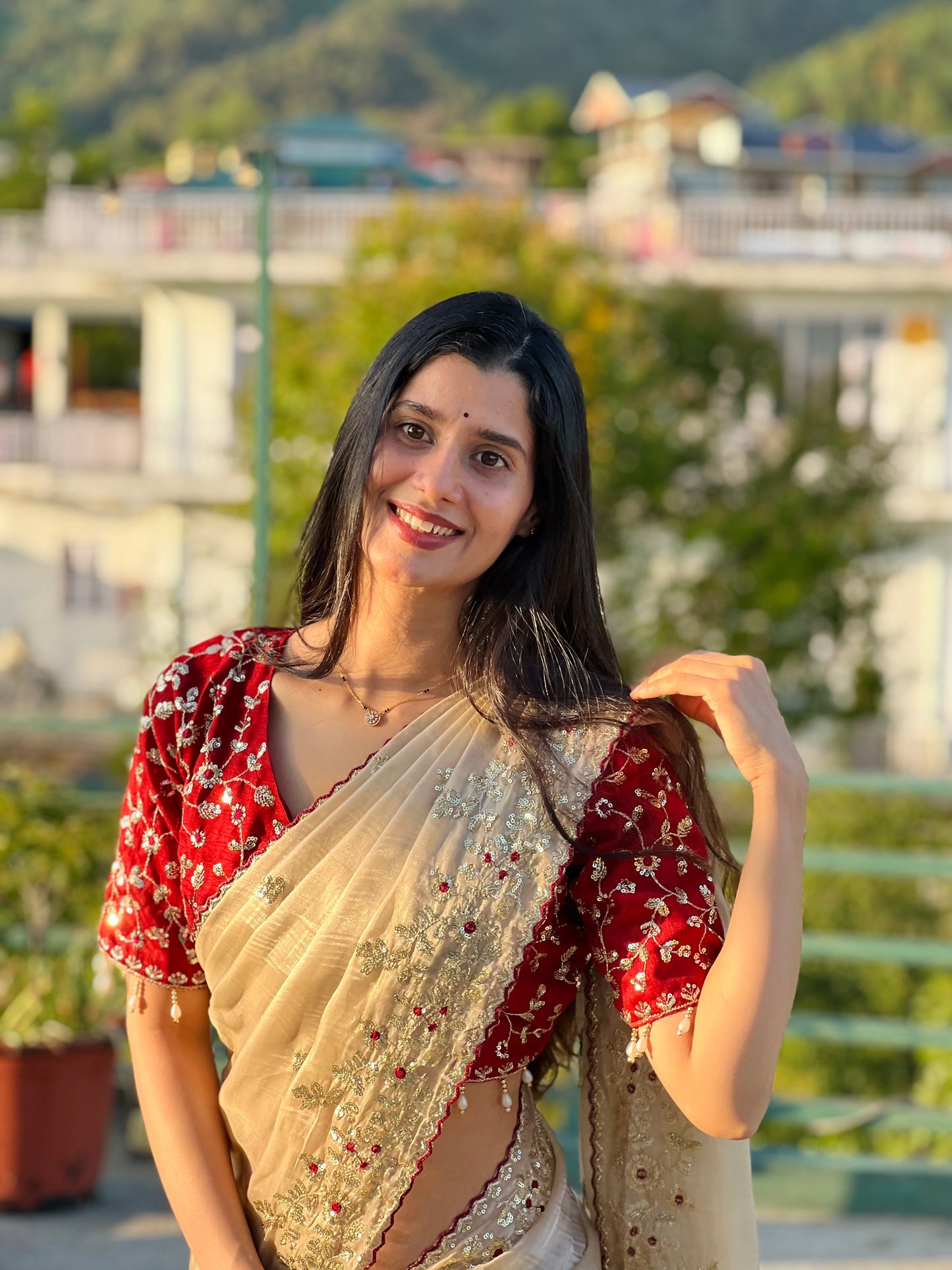 Elegant sequin embroidery saree