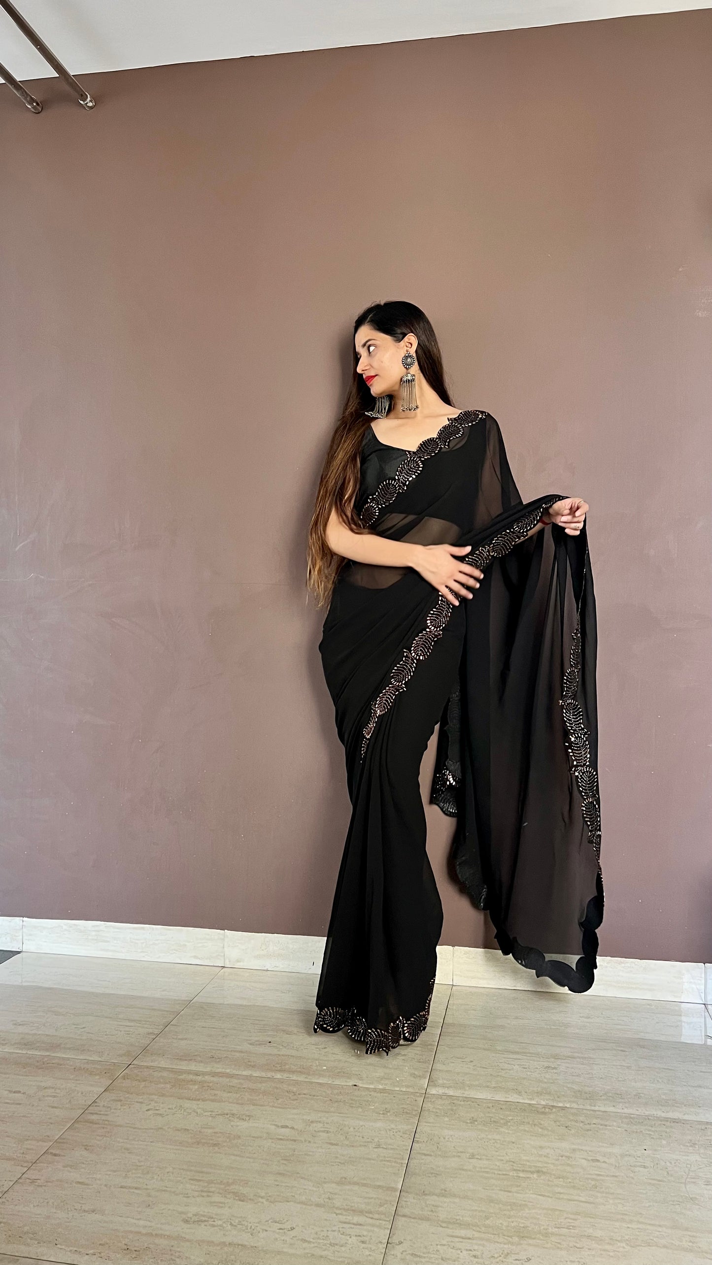 Black partywear georgette saree