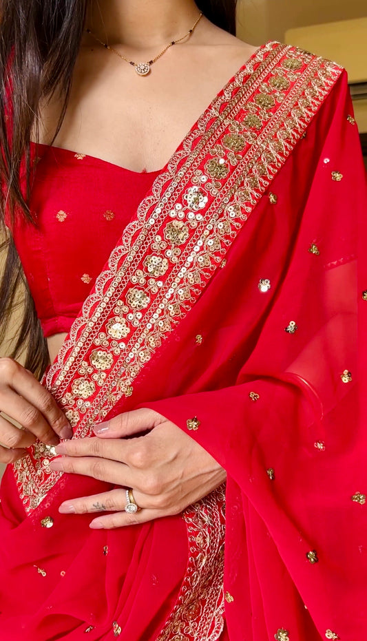 KS001 | Georgette sequence embroidery work saree ♥️✨