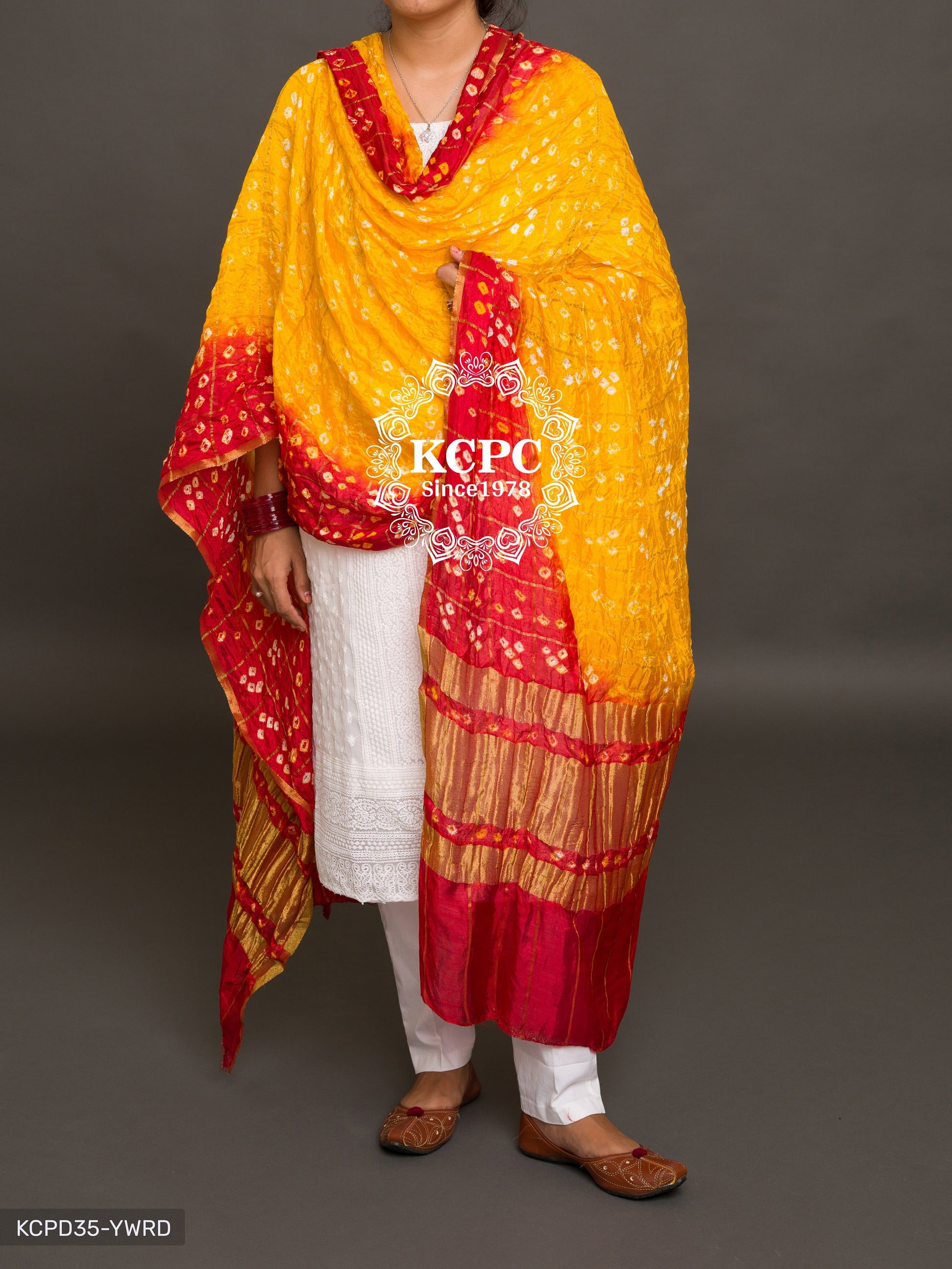 Ghatchola Bandhej Silk Dupattas Or Kc Yellow Red Dupatta