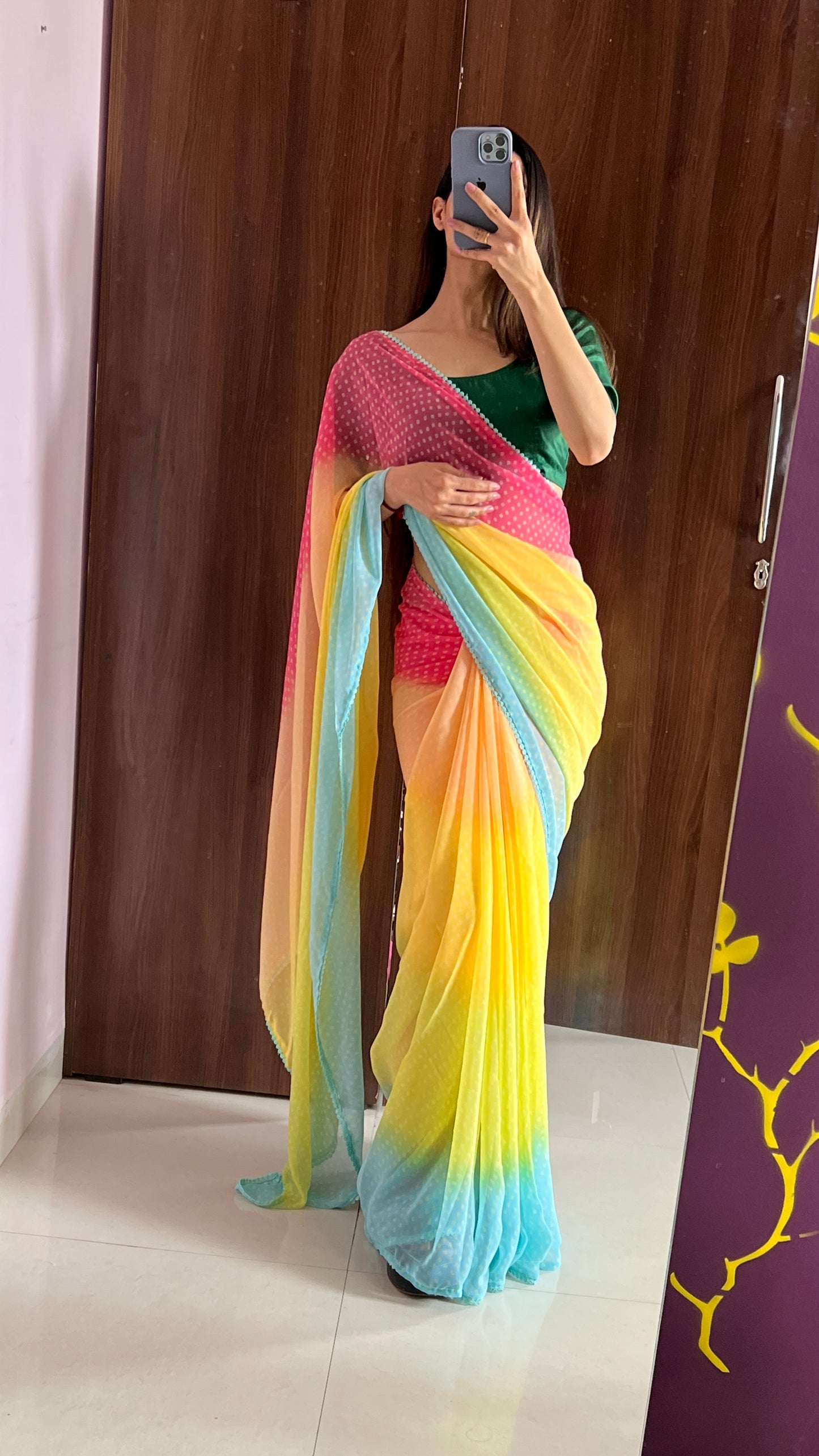 Chiffon style bandhani pattern saree