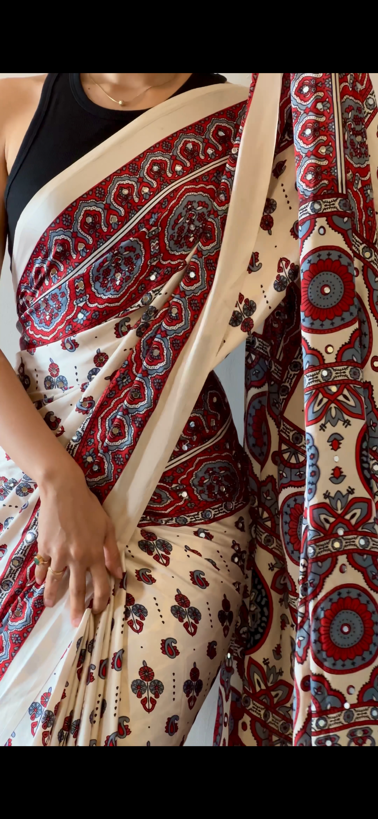 Ajrakh print mirror satin saree
