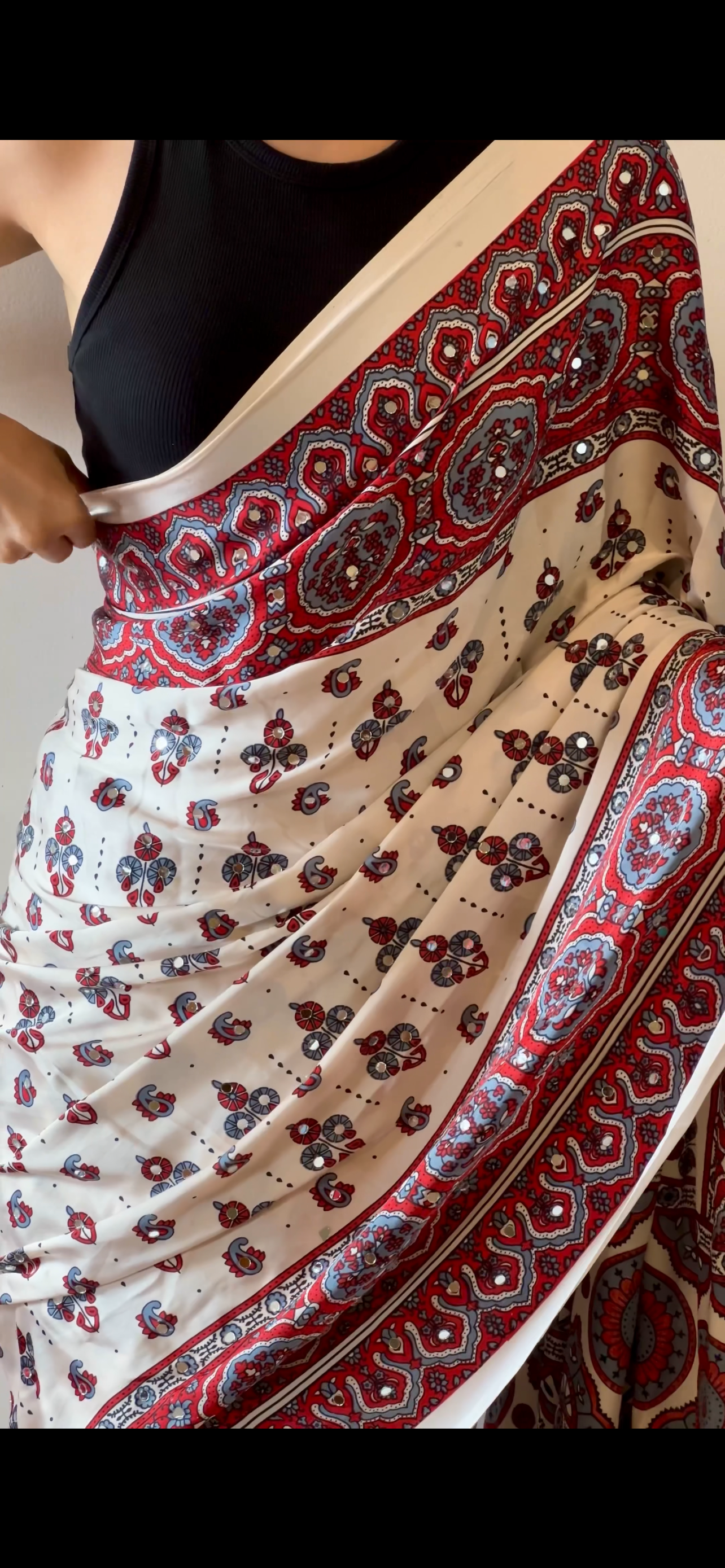 Ajrakh print mirror satin saree