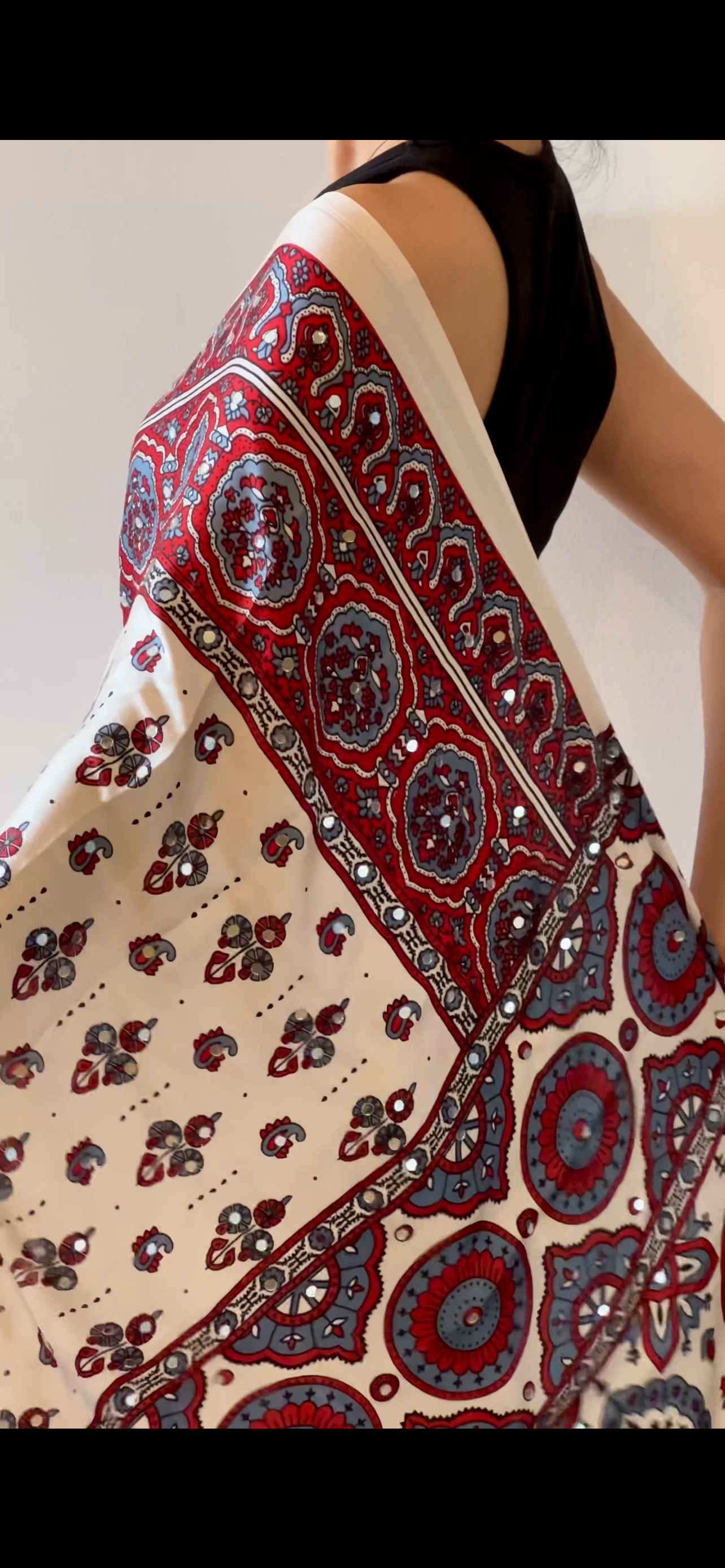 Ajrakh print mirror satin saree