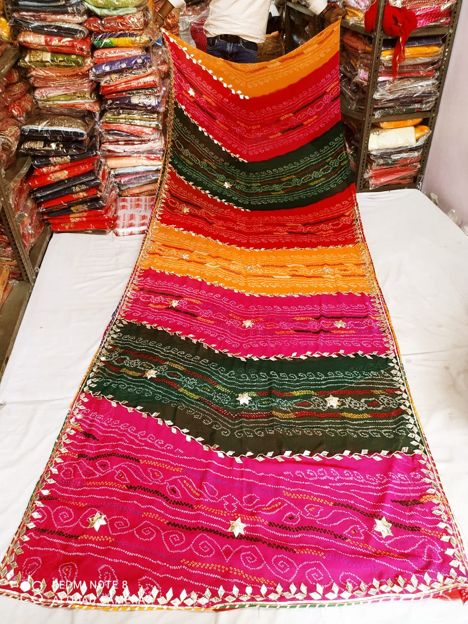 Pure Georgette Multi Colour Leheriya Bandhej Gotapatti Work Saree Nr Mhs