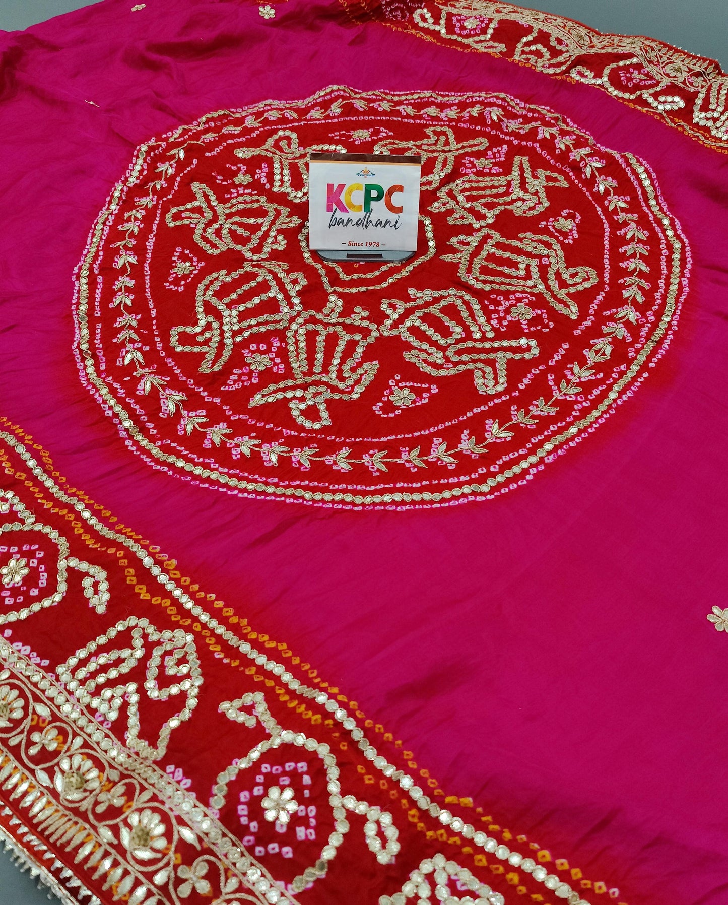 Latest New Pure Gaji silk Bandhani Shilpa Shetty Designer Hand Gotapatti Work saree with blouse, KCPC, AMT