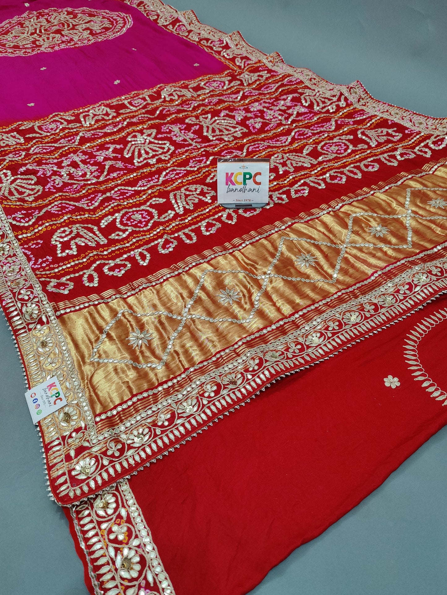 Latest New Pure Gaji silk Bandhani Shilpa Shetty Designer Hand Gotapatti Work saree with blouse, KCPC, AMT