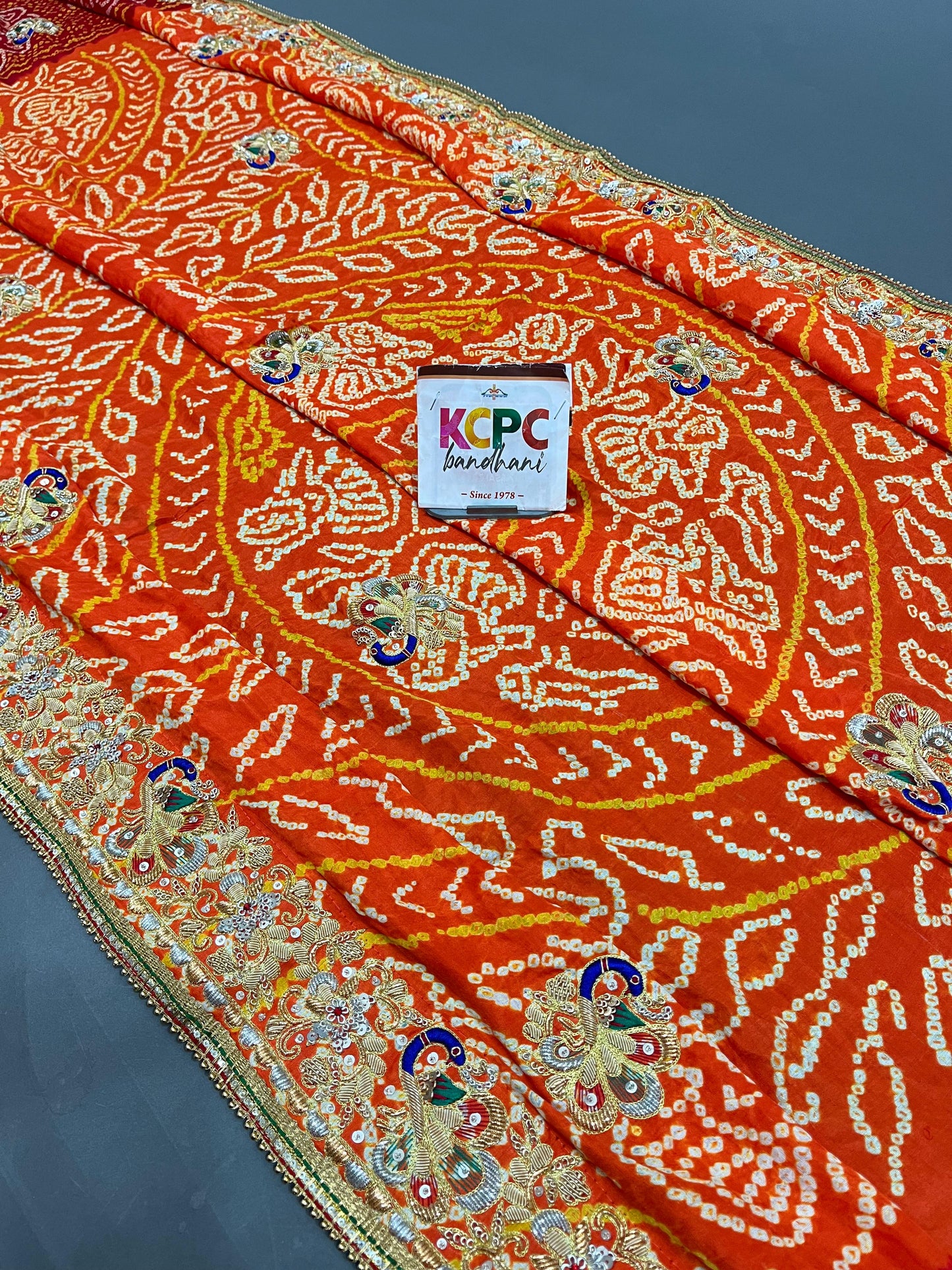Latest Jaipuri Dabka Work Pure Gaji Silk Bandhani Zardoji Work Ghatchola Pila Chunri Odhna in Aara Tari handwork