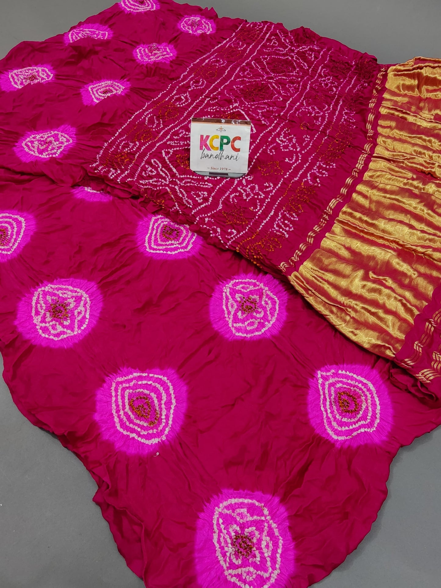 Latest Designer Pure Gaji Silk Bandhani Sarees with Lakdi Patta Zari Pallu