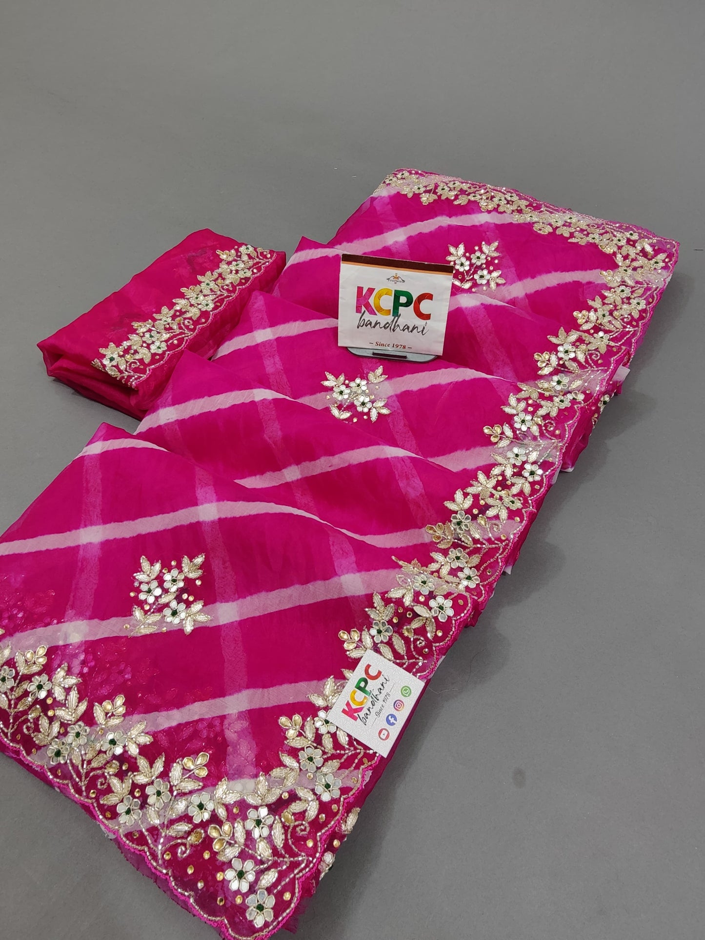 New Designer Sawan Special organza Gotapatti work leheriya saree with blouse RGC