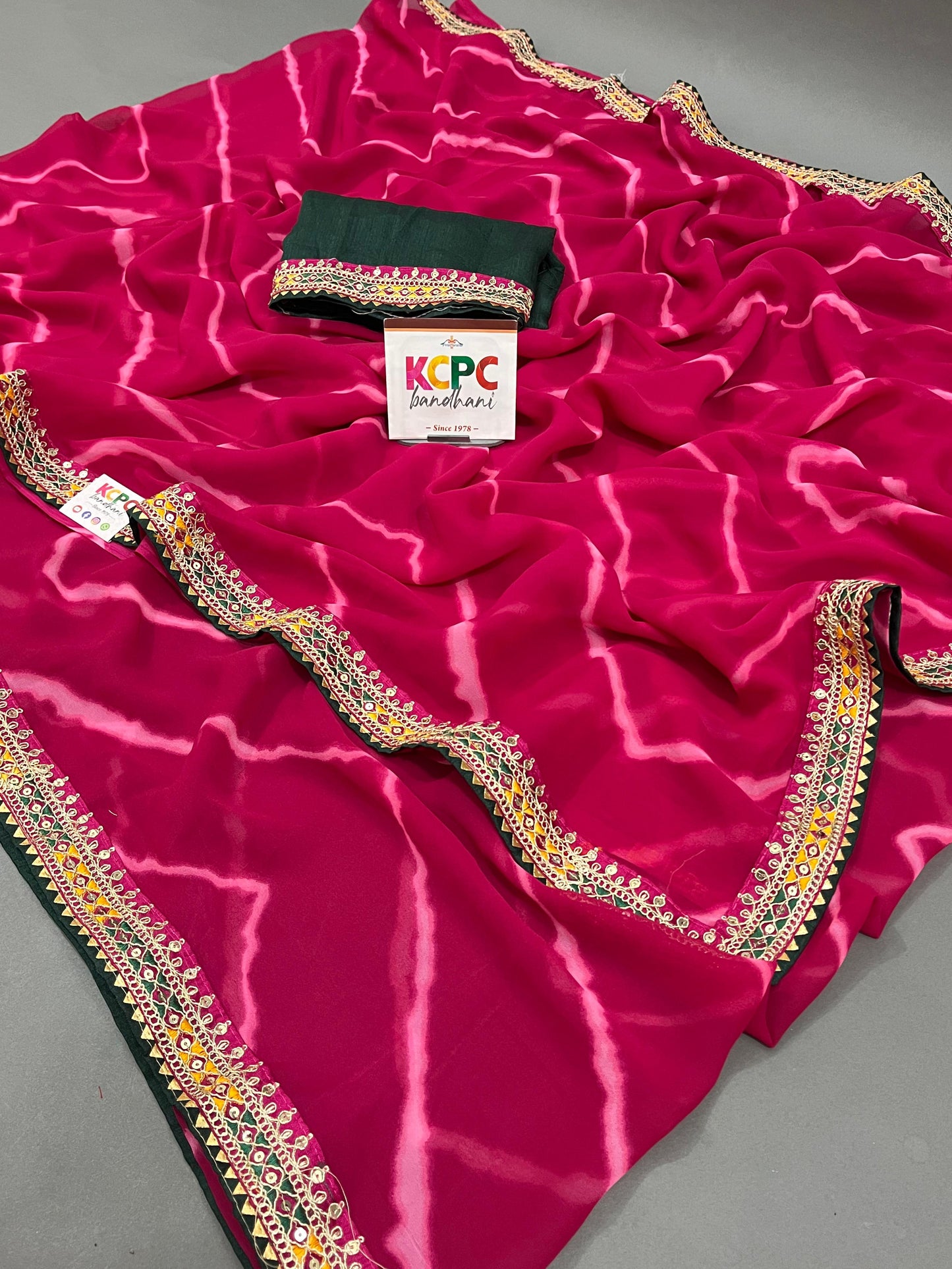 Summer Special 60 Gram Georgette Leheriya Gotapatti Saree with blouse ash