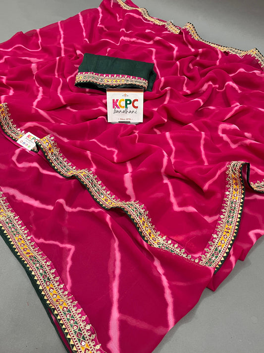 Summer Special 60 Gram Georgette Leheriya Gotapatti Saree with blouse ash