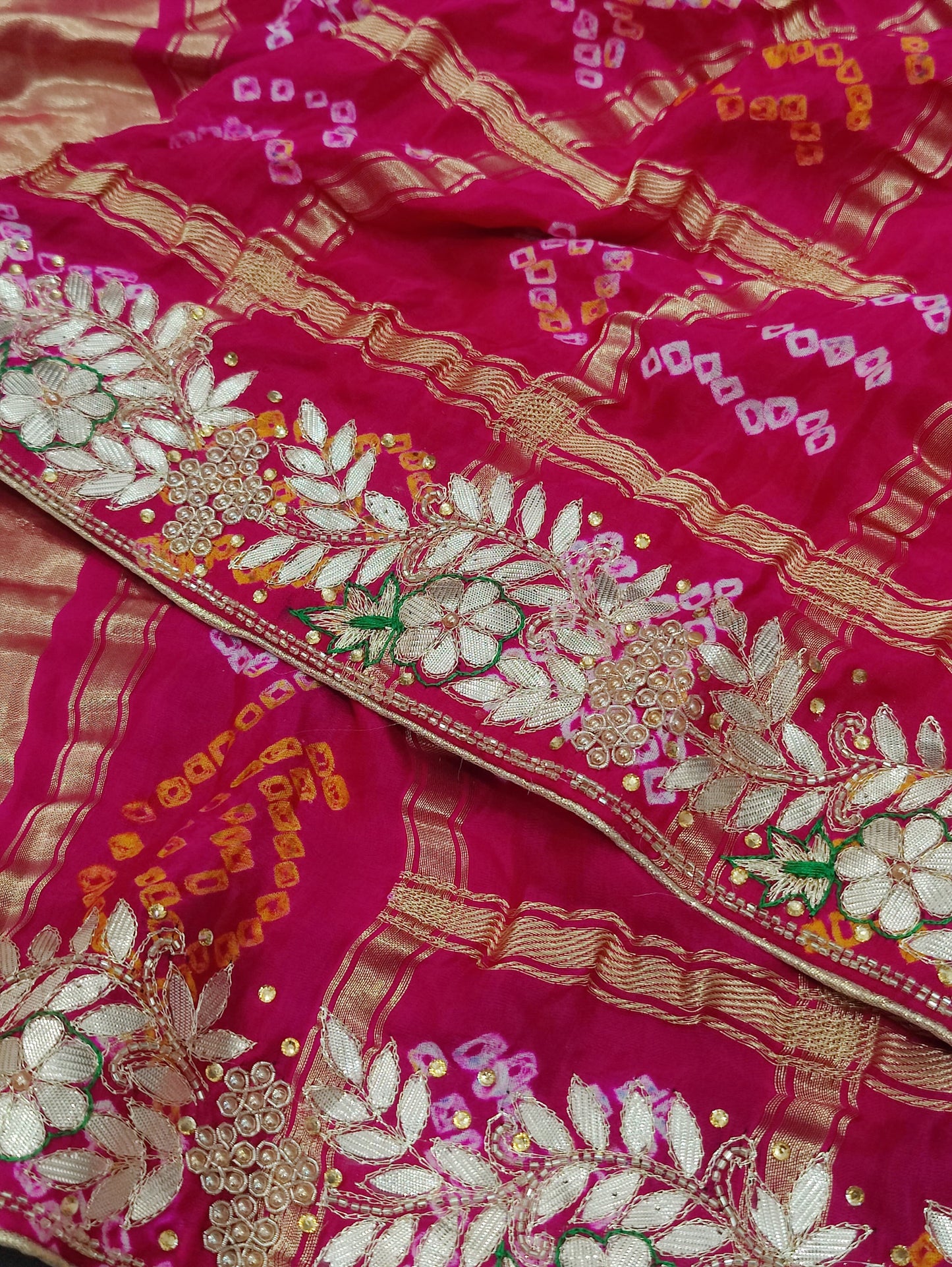 Designer Pure Gaji Silk Banarasi Bandhani  Ghatchola Gotapatti Work Dupatta