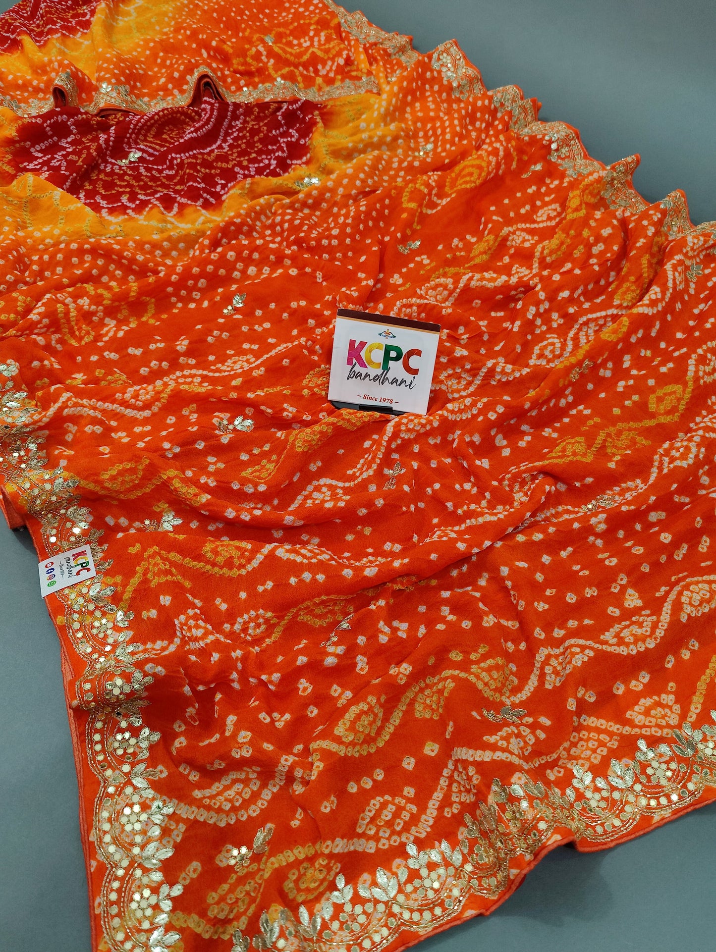 Latest New Pure Ojariya Chinon Gotapatti work Bandhani saree with blouse, KCPC, RG