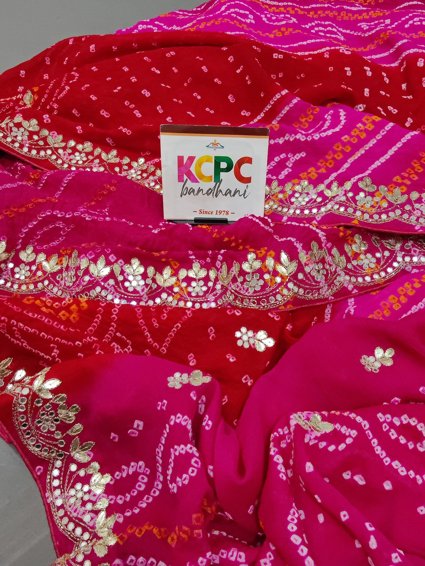 Latest New Pure Ojariya Chinon Gotapatti work Bandhani saree with blouse, KCPC, RG