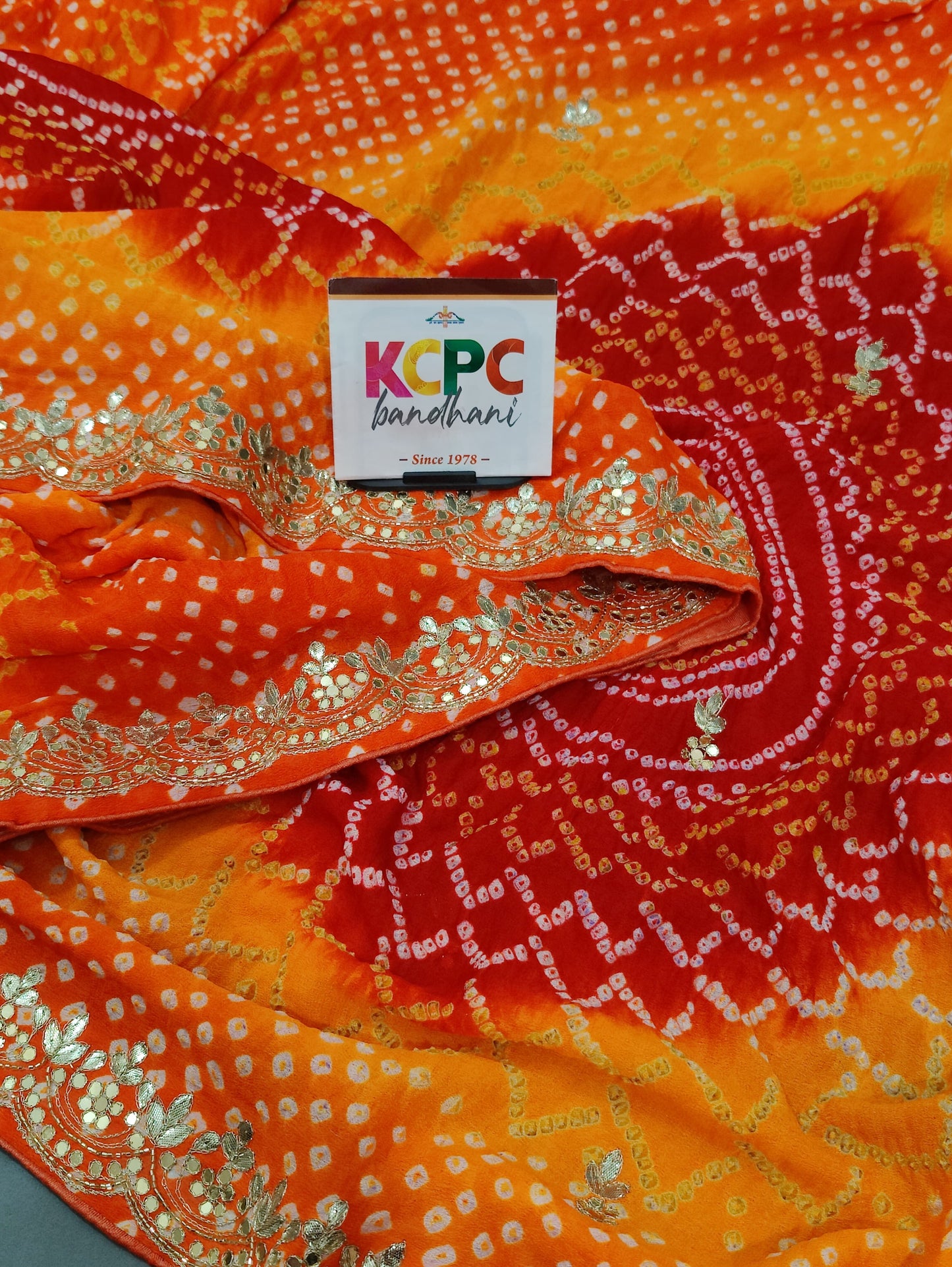 Latest New Pure Ojariya Chinon Gotapatti work Bandhani saree with blouse, KCPC, RG