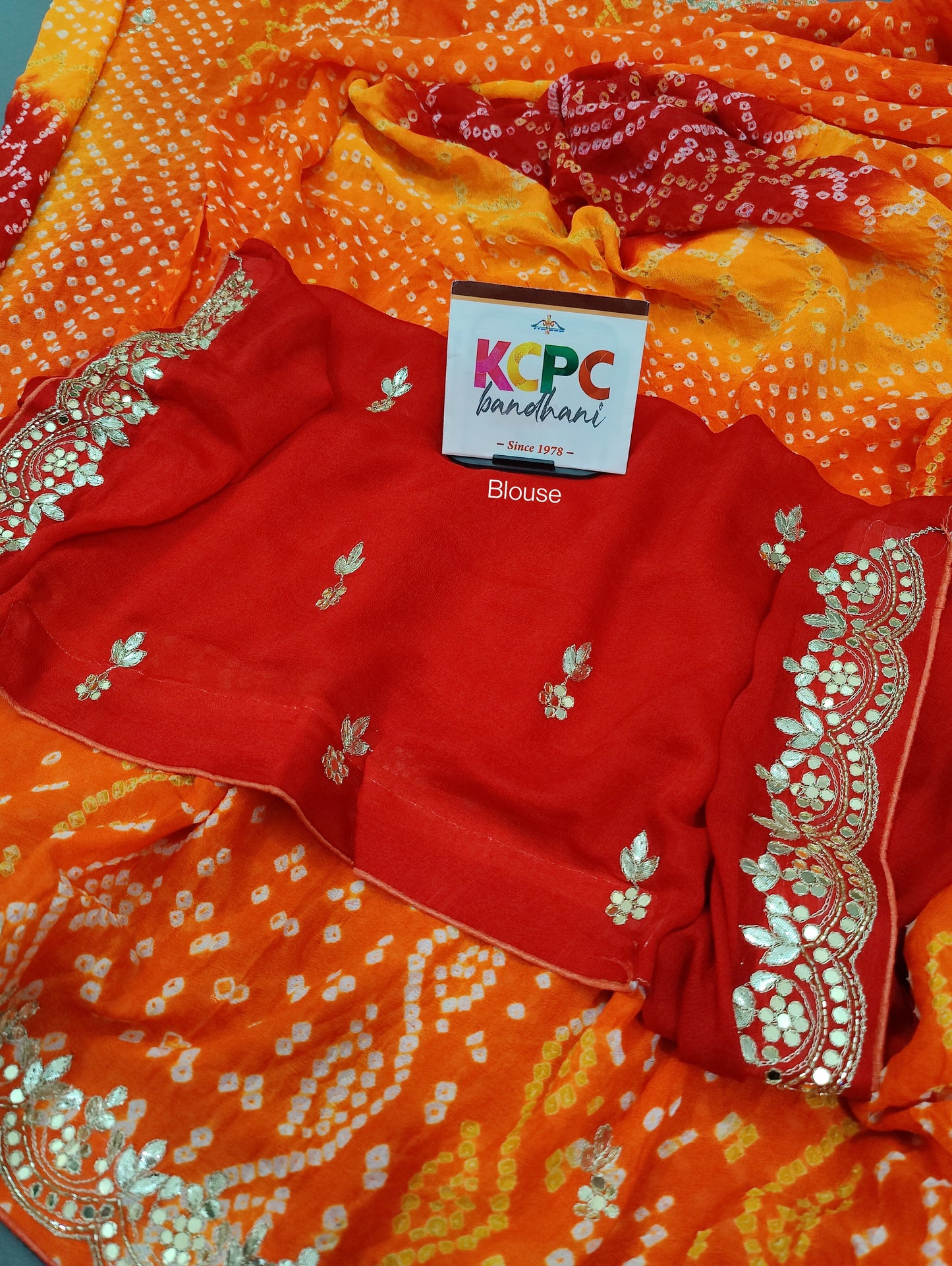 Latest New Pure Ojariya Chinon Gotapatti work Bandhani saree with blouse, KCPC, RG