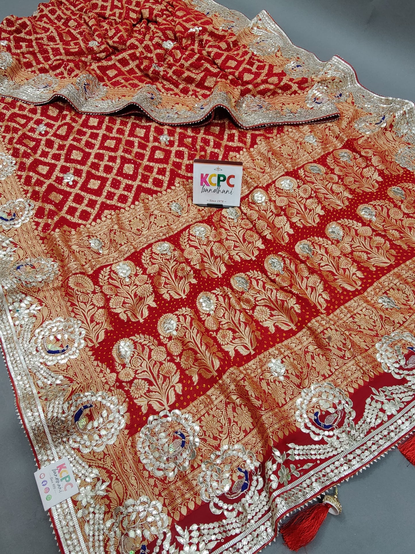Latest New Pure Khaddi Georgette Neemzari Bandhej Gotapatti work saree with heavy work blouse, KCPC, AMT