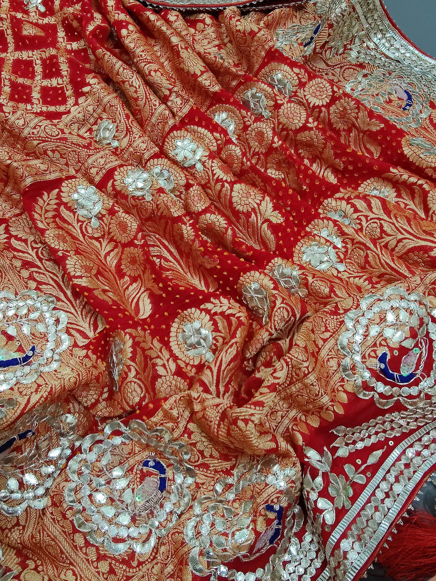 Latest New Pure Khaddi Georgette Neemzari Bandhej Gotapatti work saree with heavy work blouse, KCPC, AMT