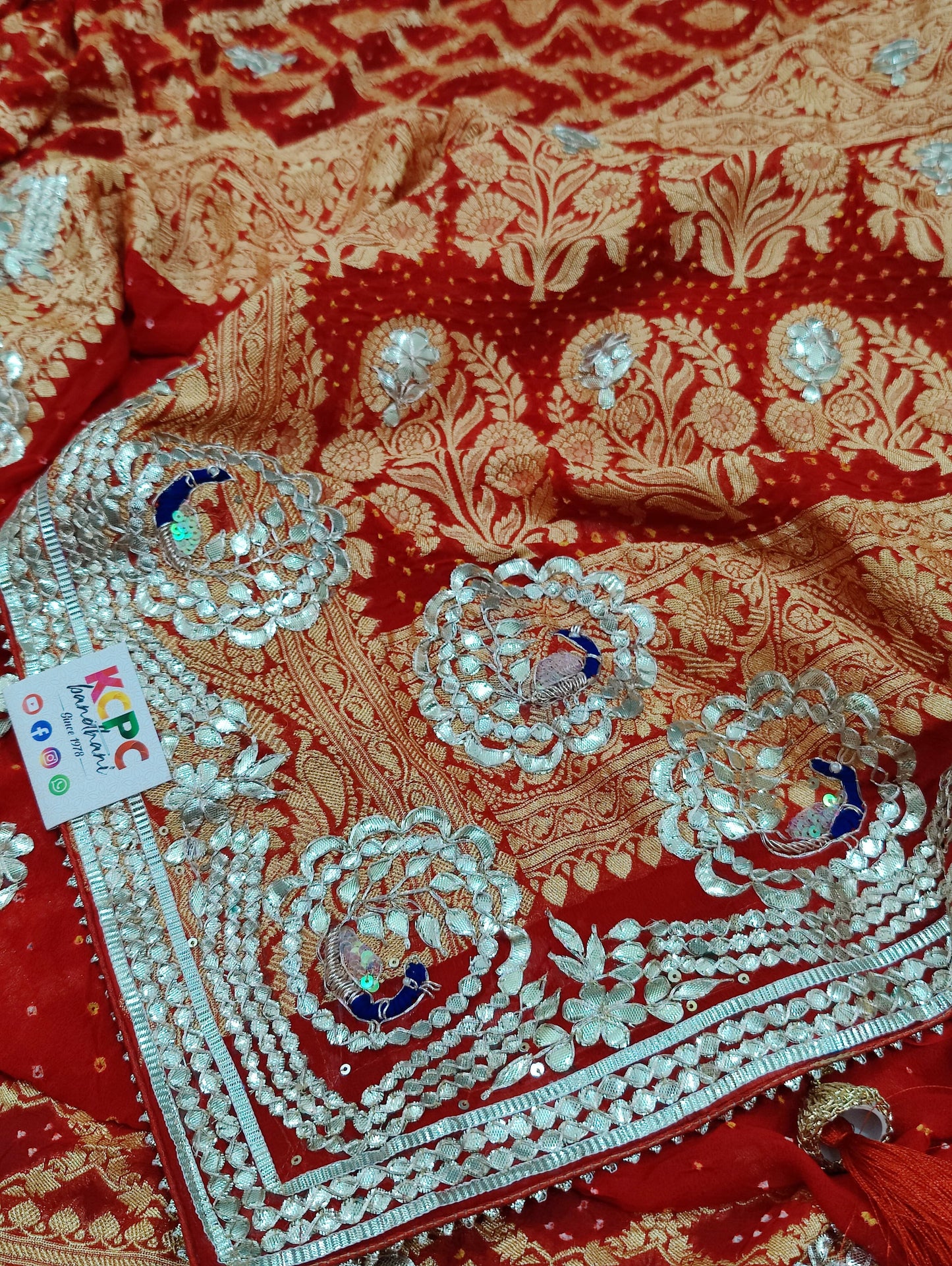 Latest New Pure Khaddi Georgette Neemzari Bandhej Gotapatti work saree with heavy work blouse, KCPC, AMT