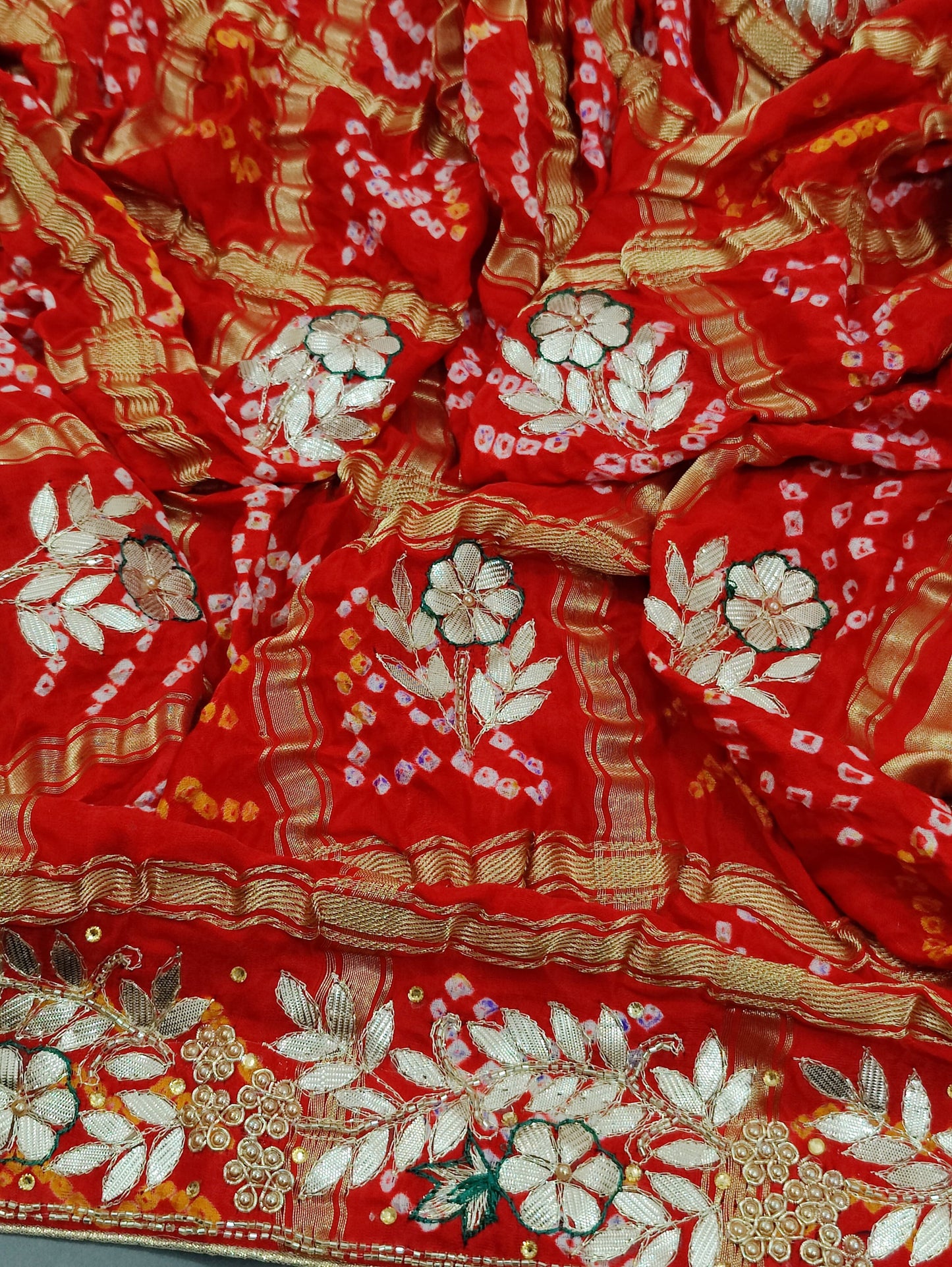 Designer Pure Gaji Silk Banarasi Bandhani  Ghatchola Gotapatti Work Dupatta