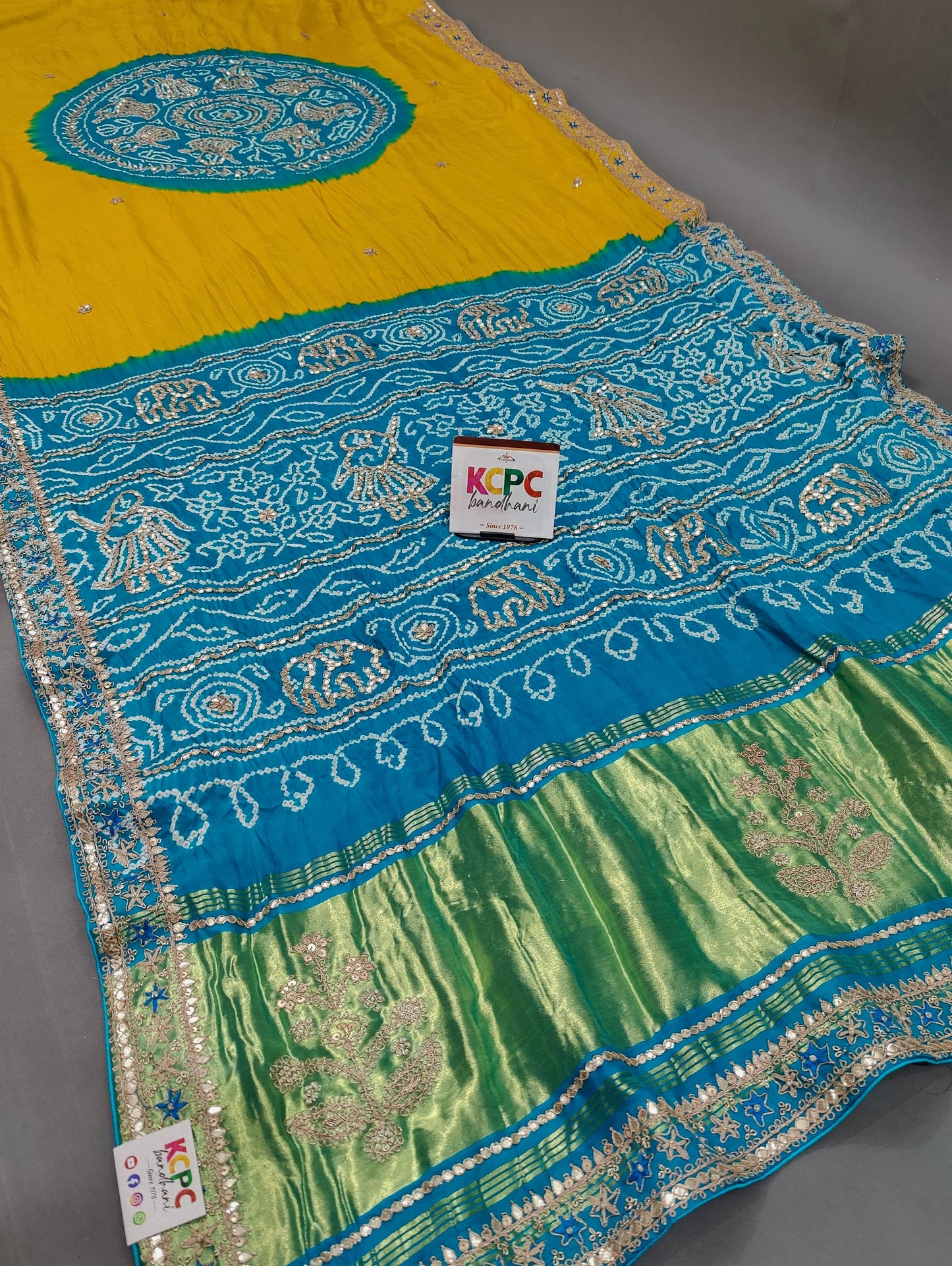 Latest New Pure Gaji silk Bandhani Shilpa Shetty Designer Hand Gotapatti Work saree with blouse, KCPC, AMT
