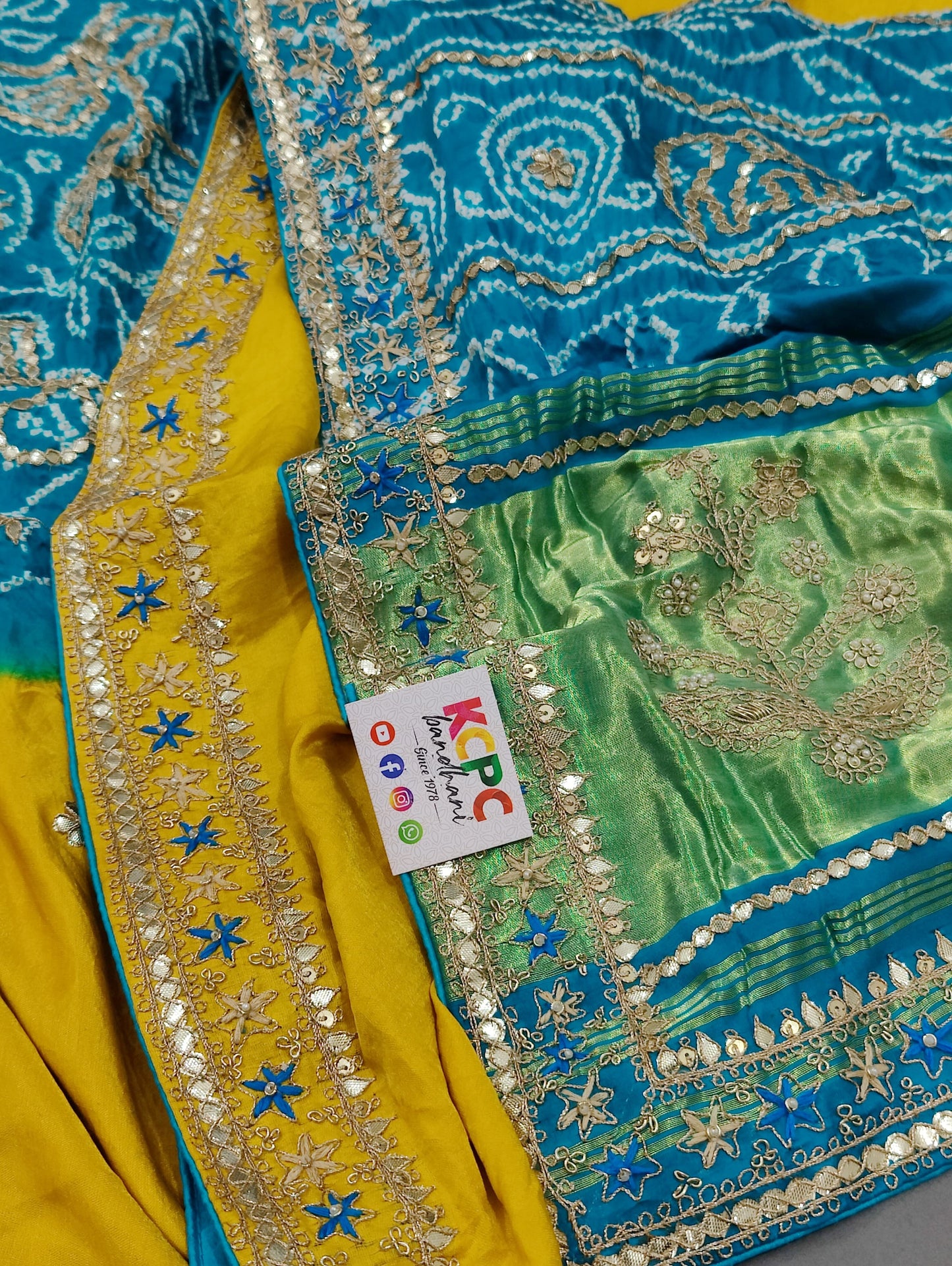 Latest New Pure Gaji silk Bandhani Shilpa Shetty Designer Hand Gotapatti Work saree with blouse, KCPC, AMT