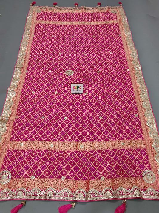 Latest New Pure Khaddi Georgette Neemzari Bandhej Gotapatti work dupatta KCPC, AMT